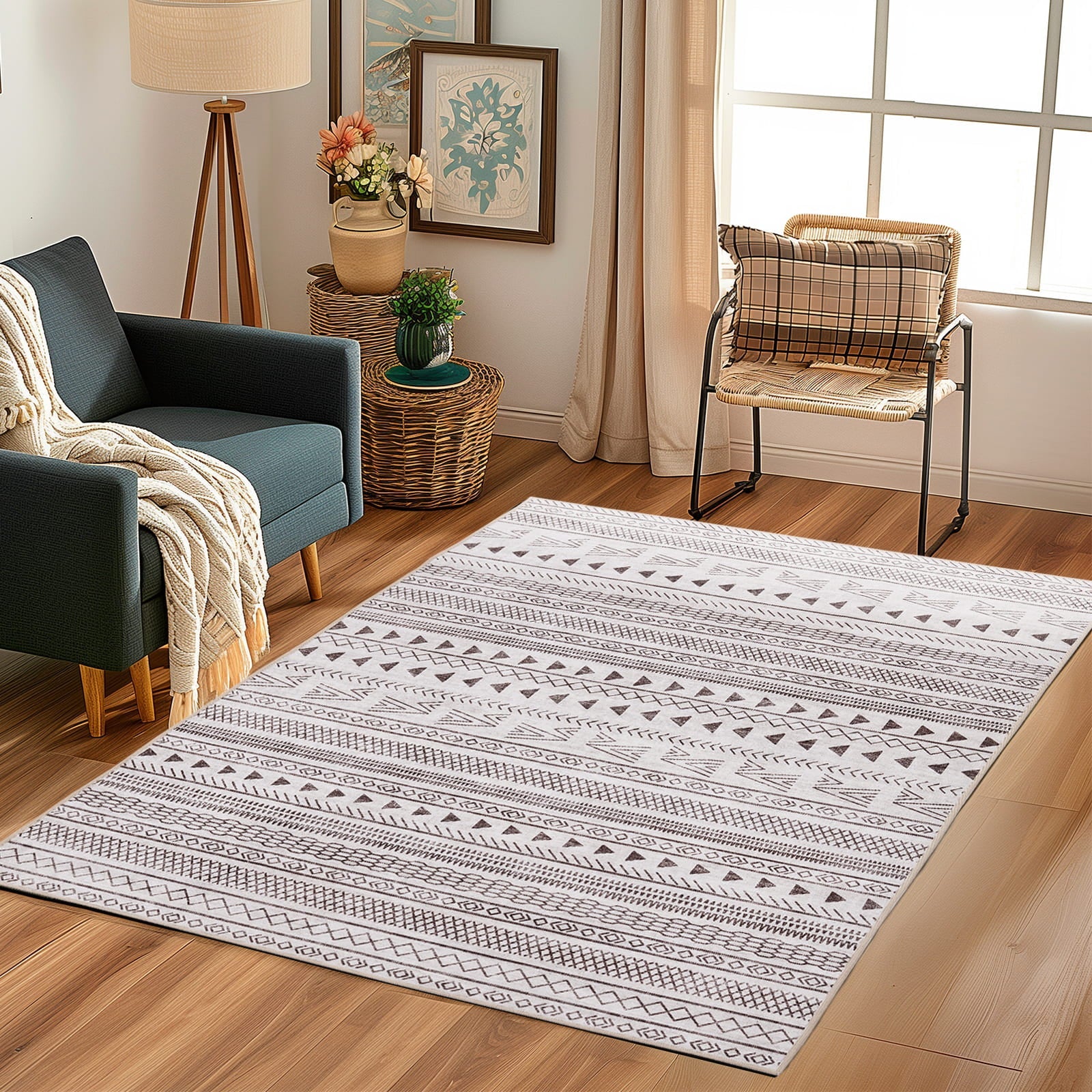 Washable Beige Weave Area Rug