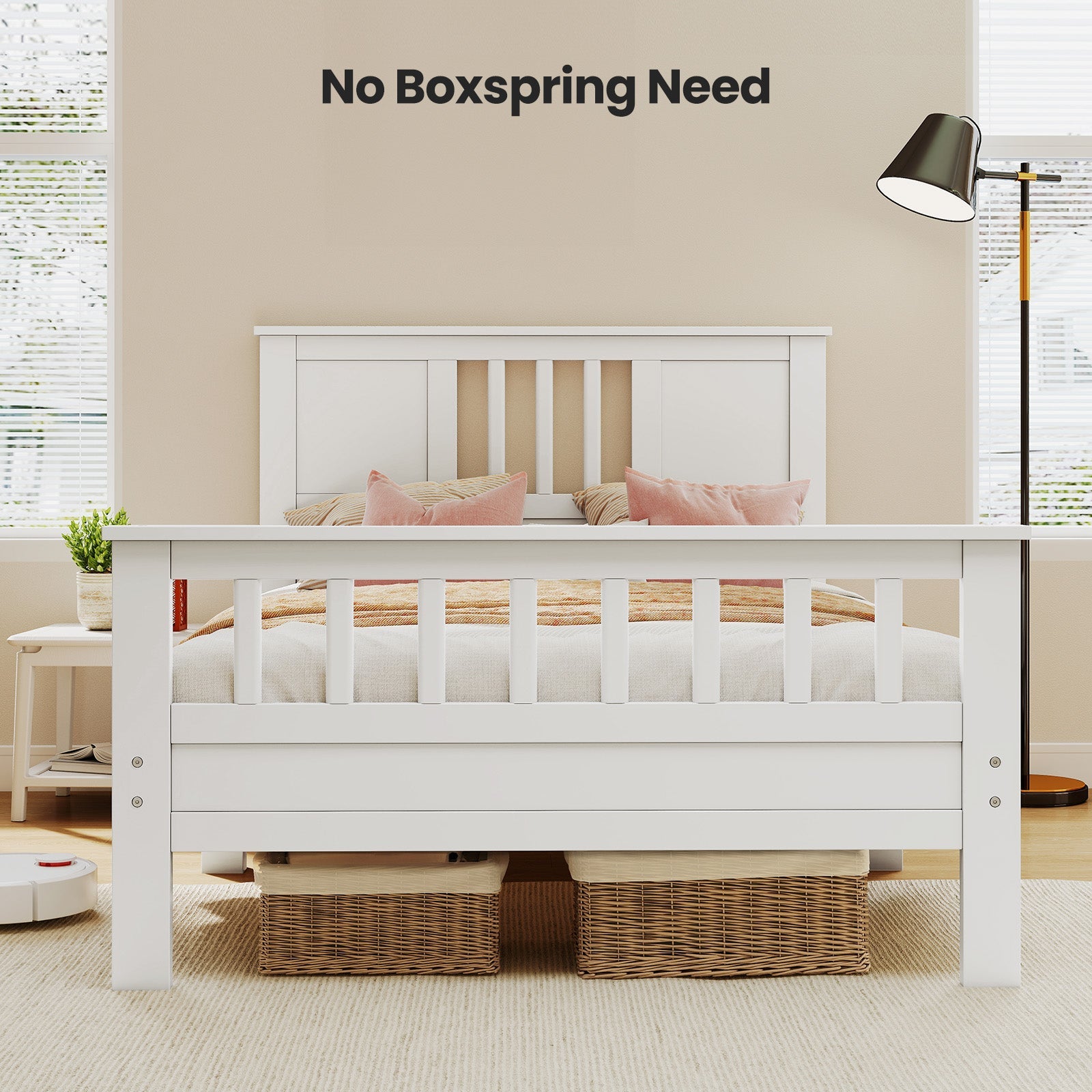 Classic White Solid Wood Twin Bed Frame