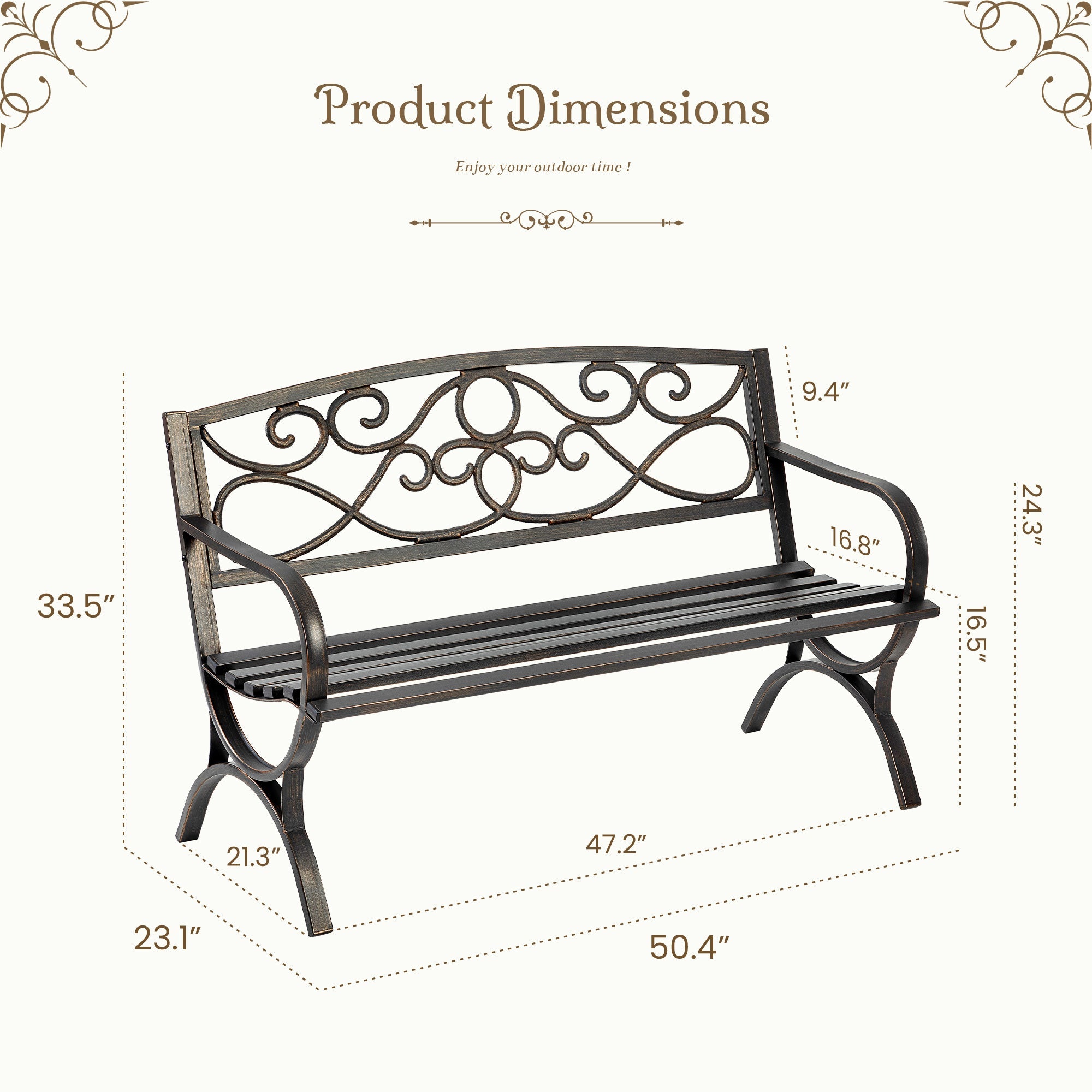 50" Metal Outdoor Park Bench