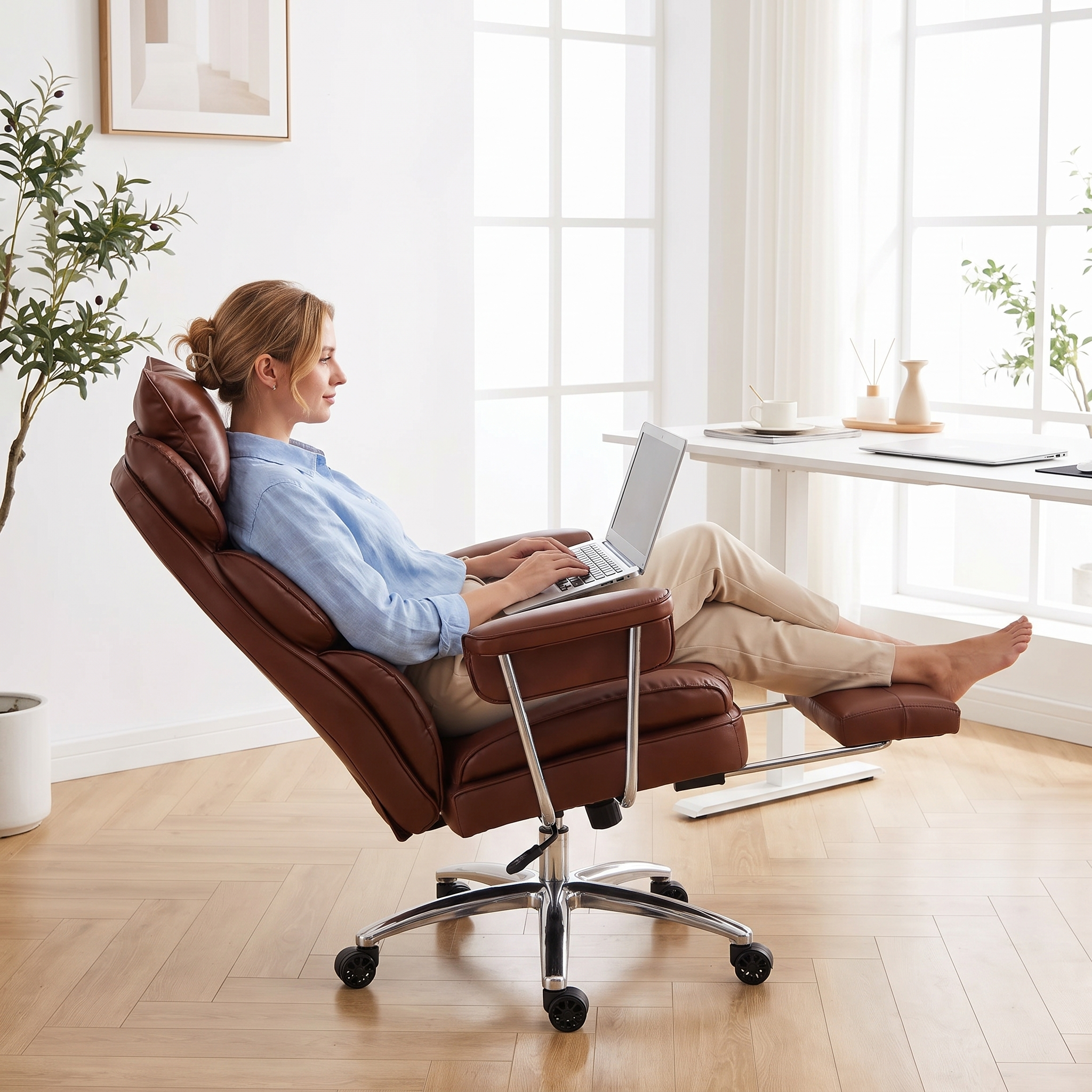 Leather Executive Chair with Footrest