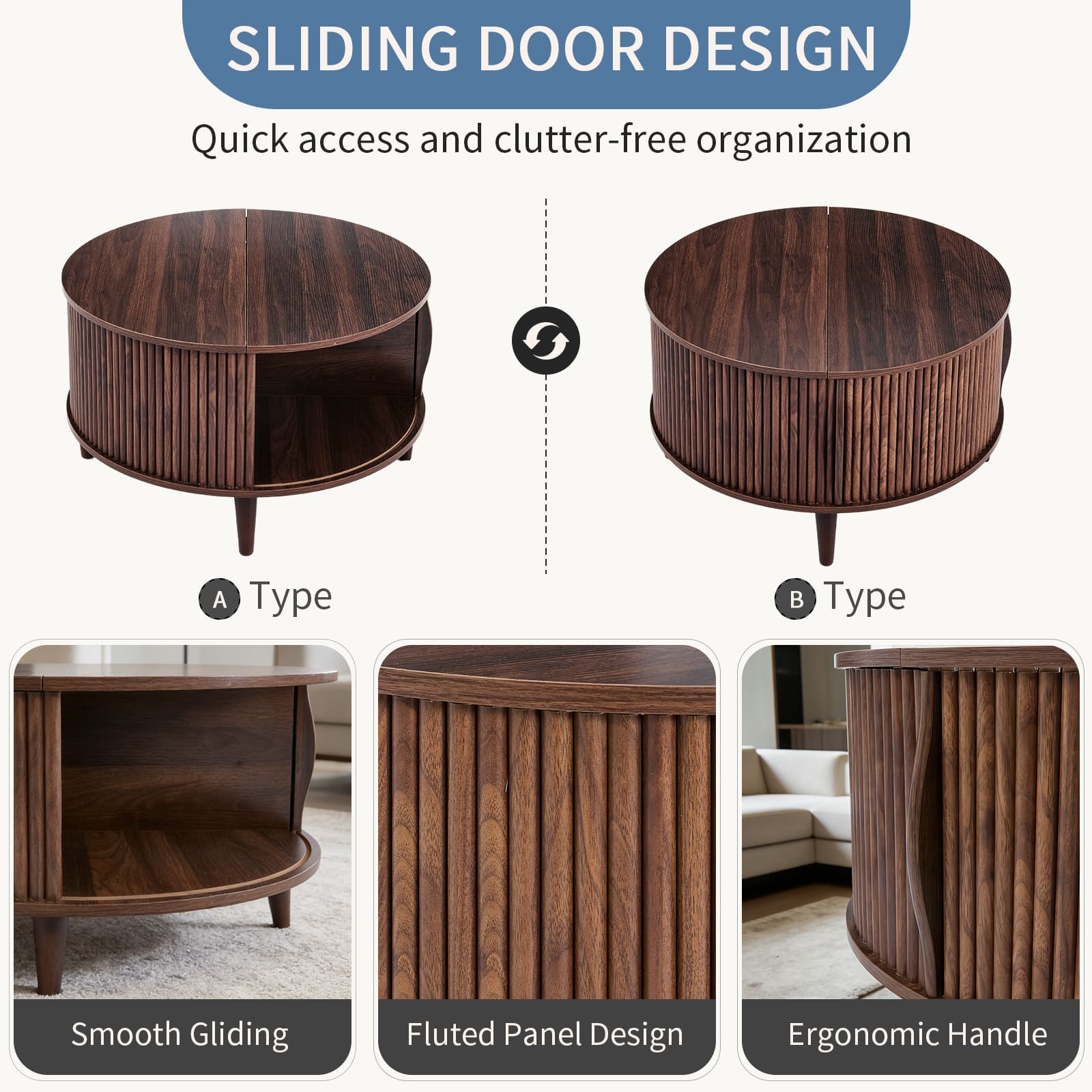 Round Flip-Top Storage Coffee Table
