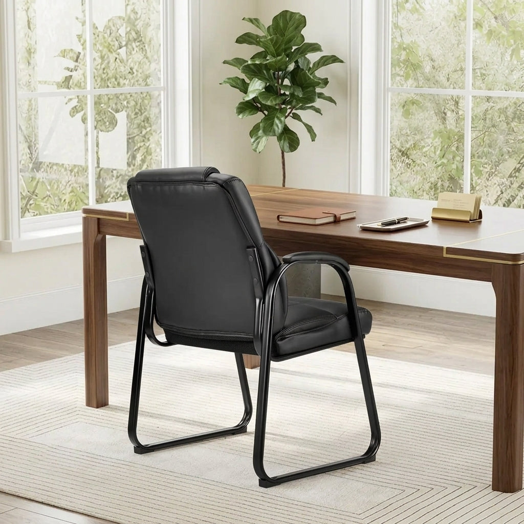 Leather Reception Chair with Padded Arms | PU Office Guest Chair, 250 lbs Capacity