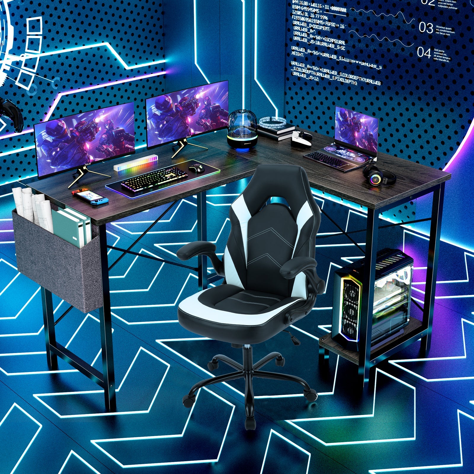L-Shaped Wood Top Gaming Desk