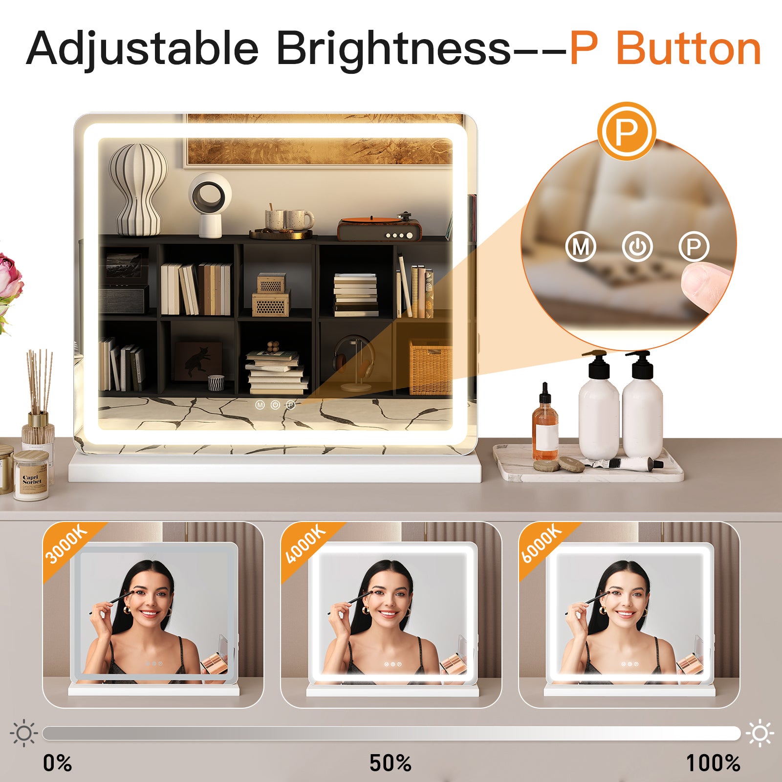 WareBay LED Vanity Mirror with Lights - Dimmable 3 Color Modes