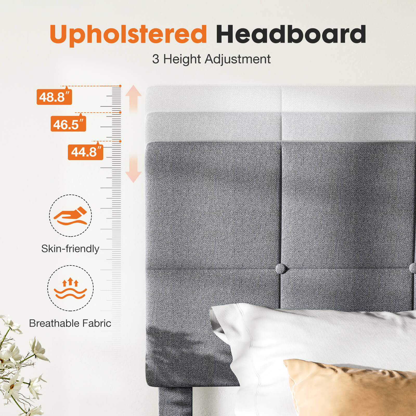 Upholstered Linen Bed Frame with Headboard