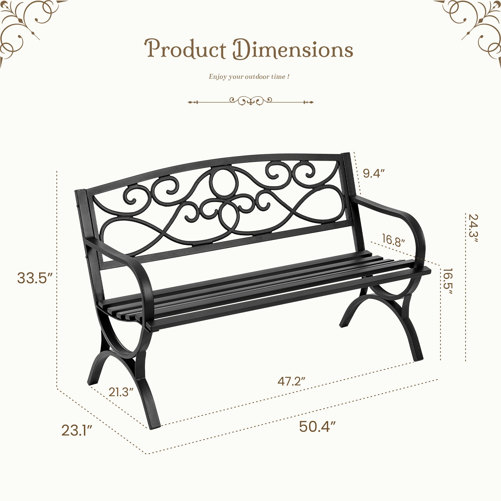 50" Metal Outdoor Park Bench