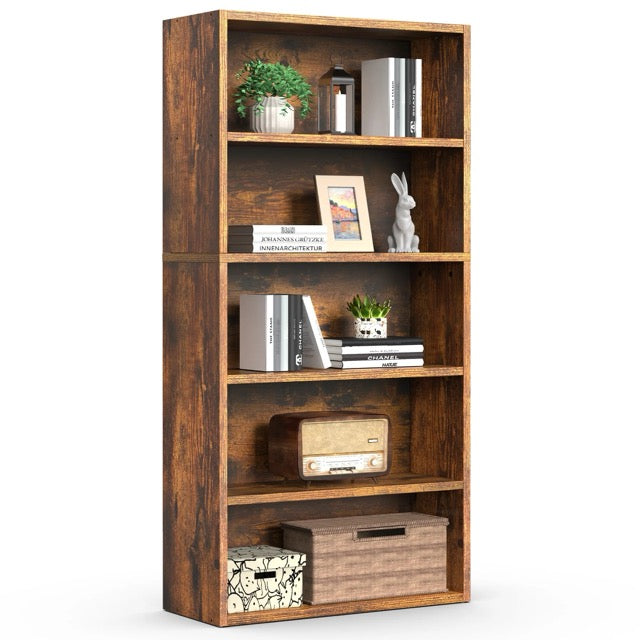Industrial 5 & 6-Tier Bookcase | 53"/63" Tall Open Bookshelf for Home Office, Living Room & Bedroom