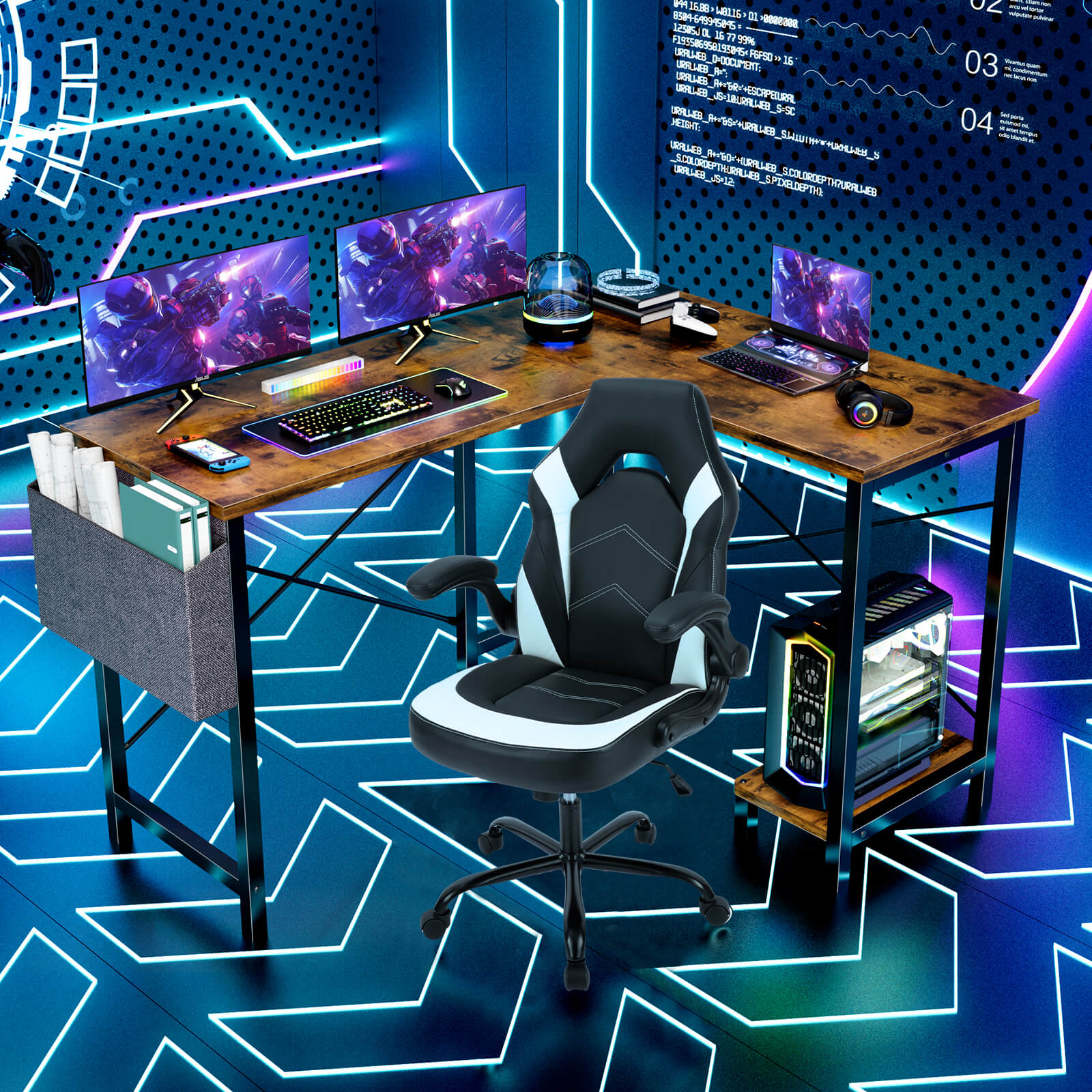 L-Shaped Wood Top Gaming Desk