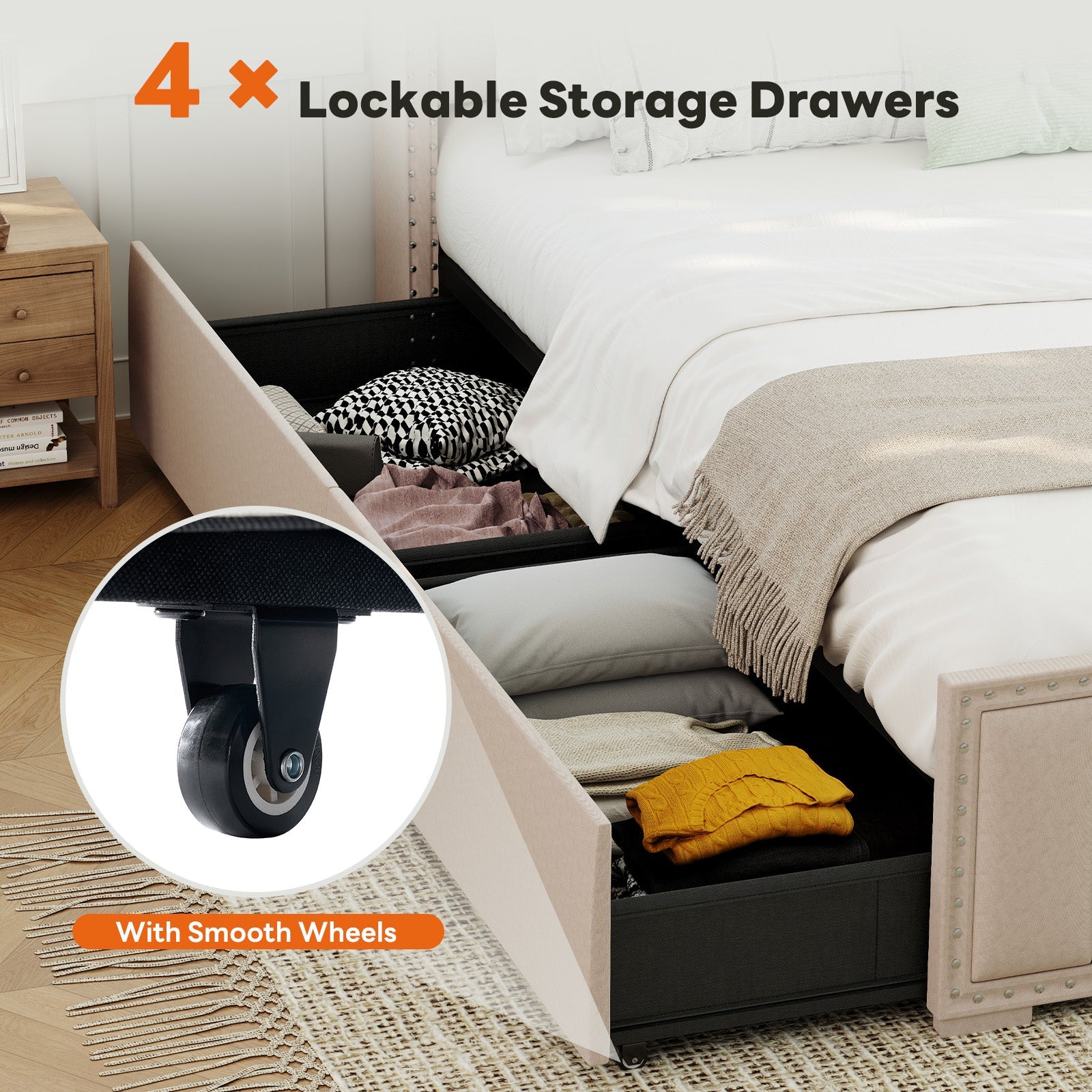 Upholstered Storage Bed Frame with Power Outlets