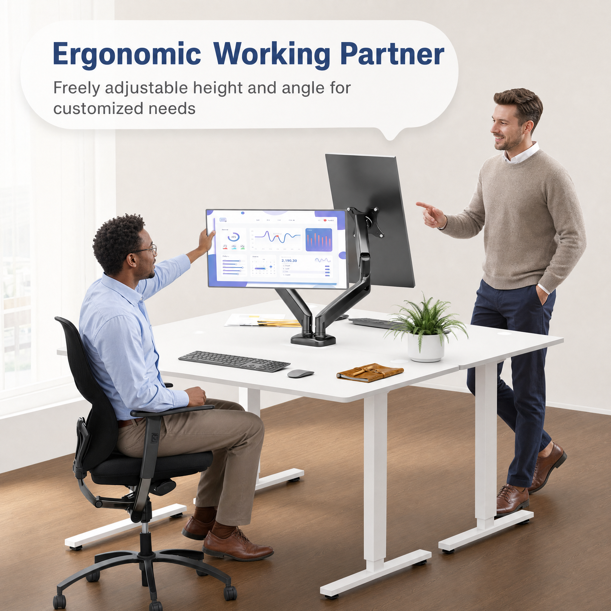 Adjustable Gas Spring Single Monitor Arm for 15–32 Inch Screens, Clamp & Grommet Mount