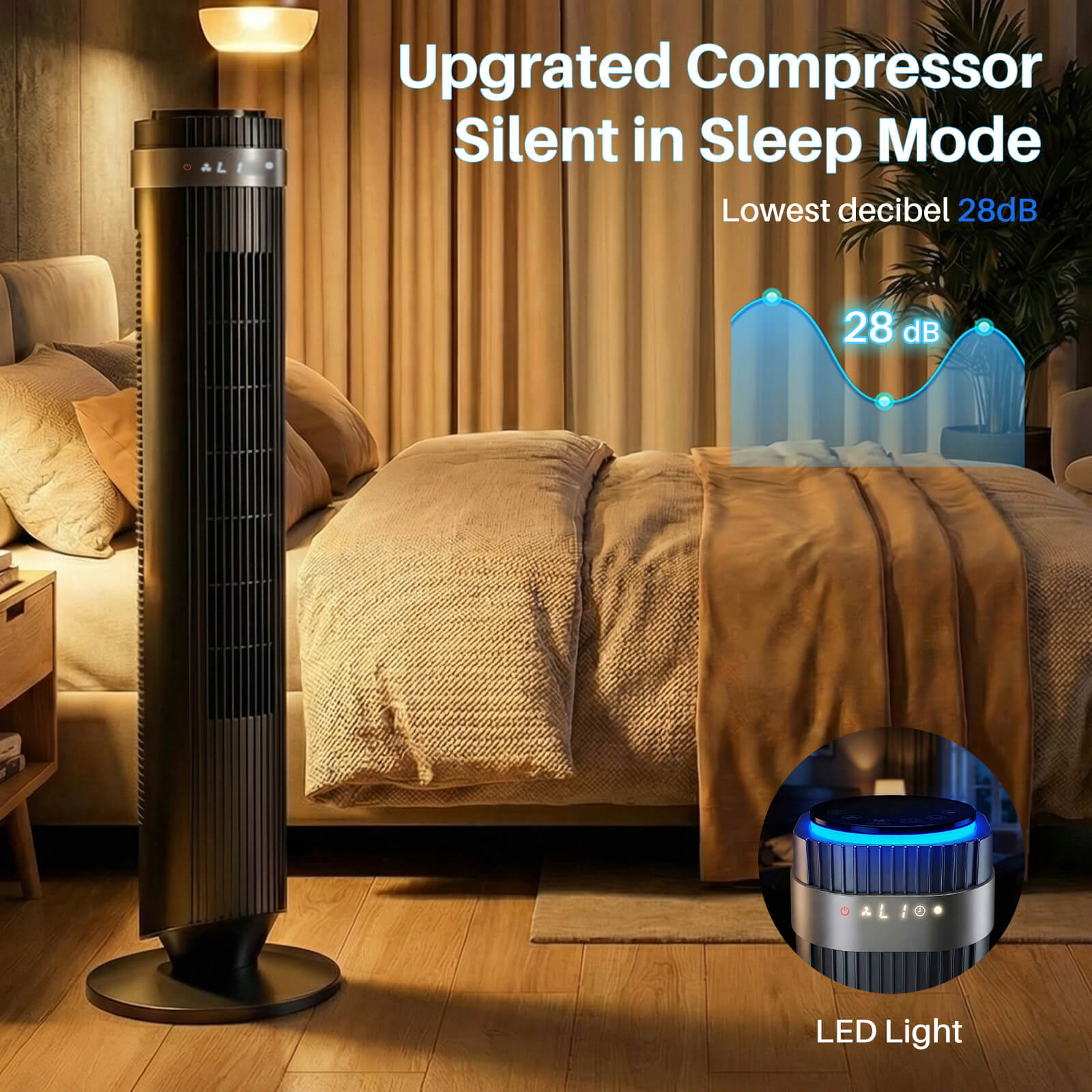 Tower Fan with Remote Control & 5 Speeds for Bedroom