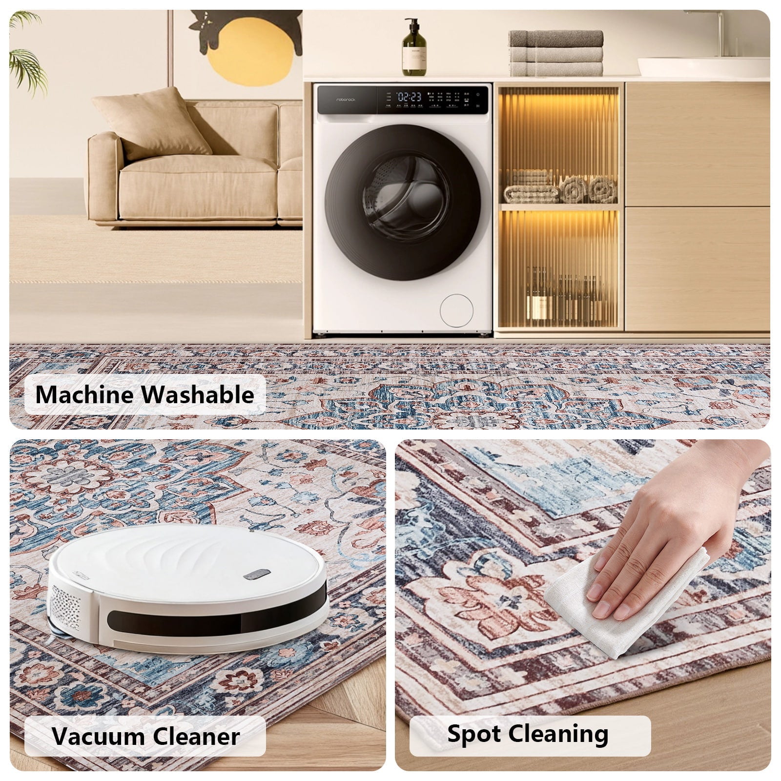 Washable Low-Pile Polyester Area Rug