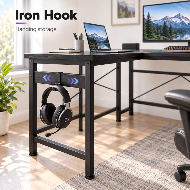 L-Shaped Computer Desk with CPU Stand