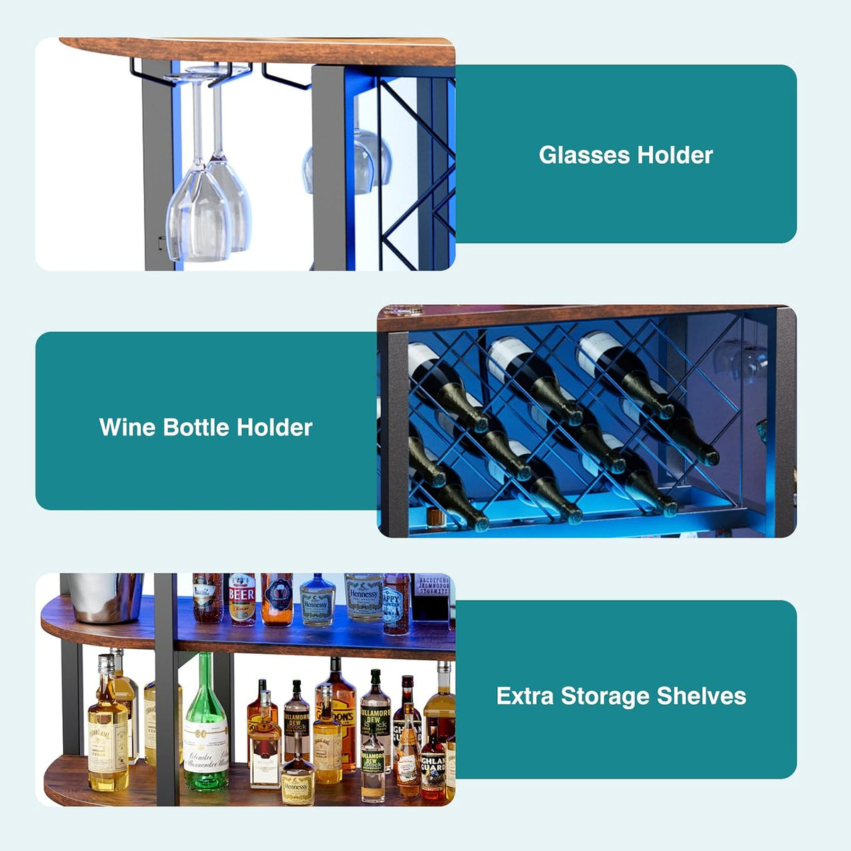 LED Bar Cabinet with Sliding Metal Doors – Home Wine Storage Cart