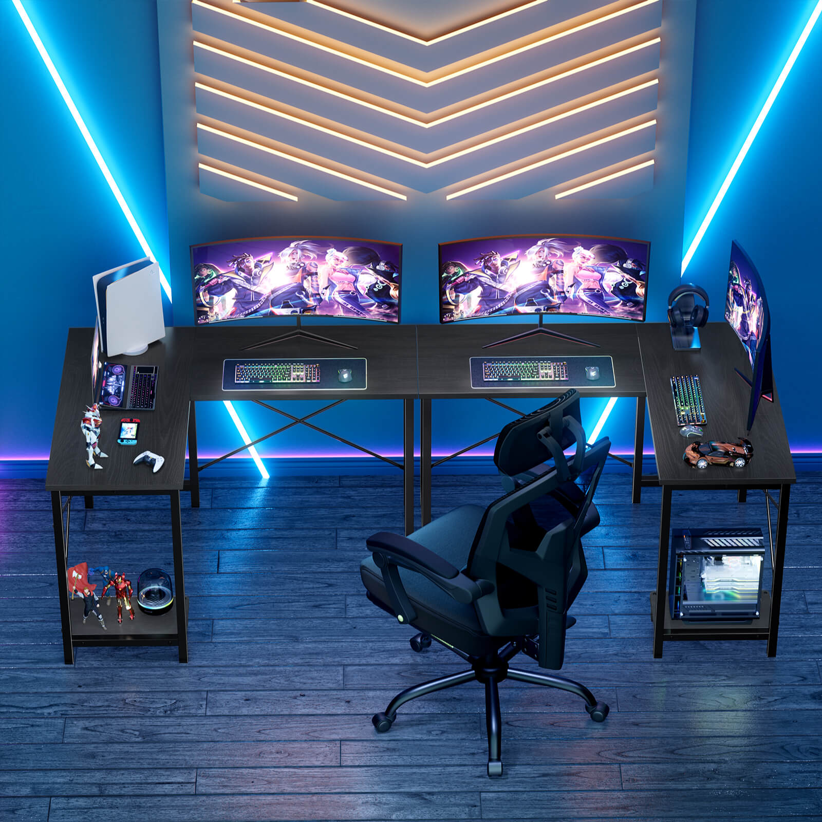 L-Shaped Wood Top Gaming Desk