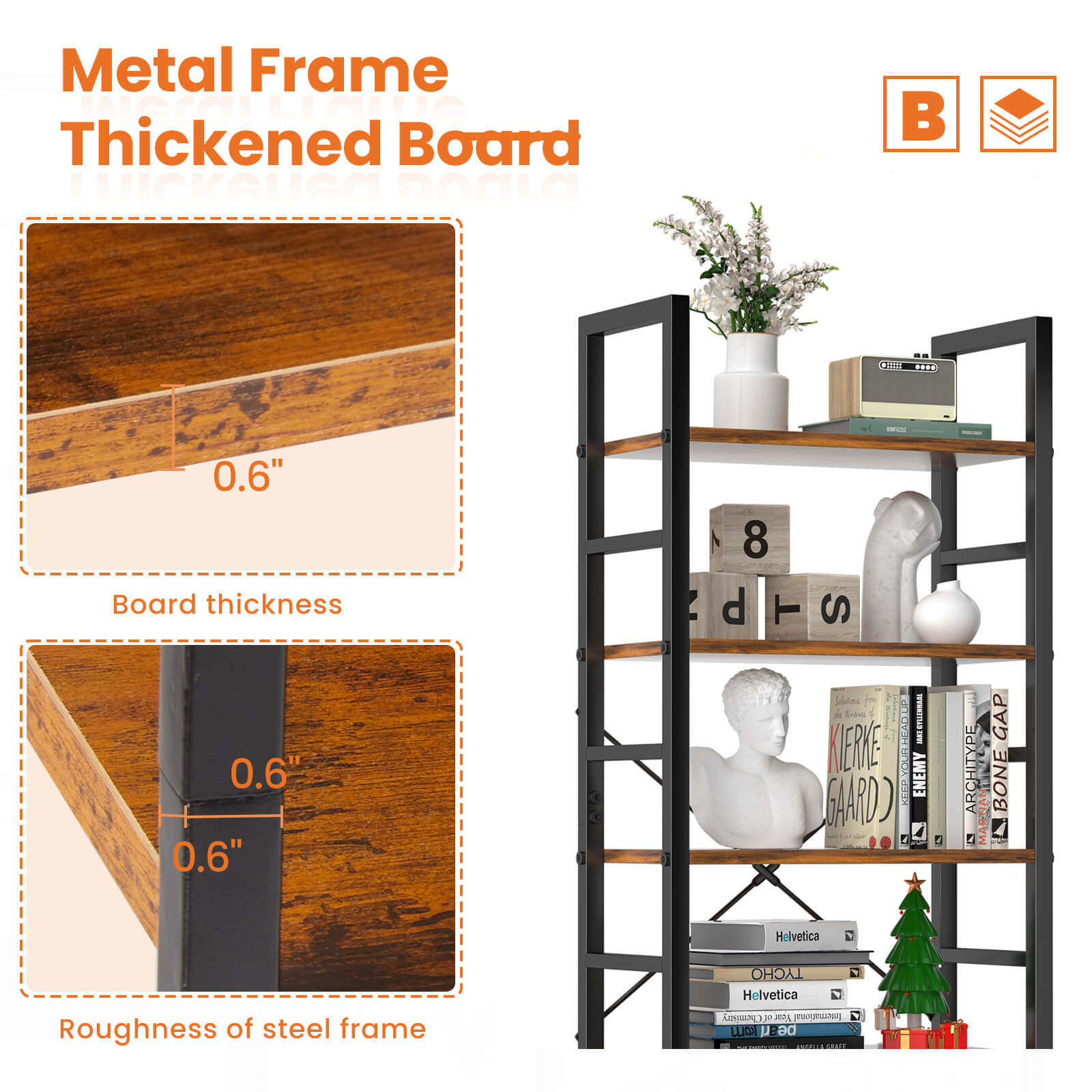 5-Tier Black Metal Bookcase