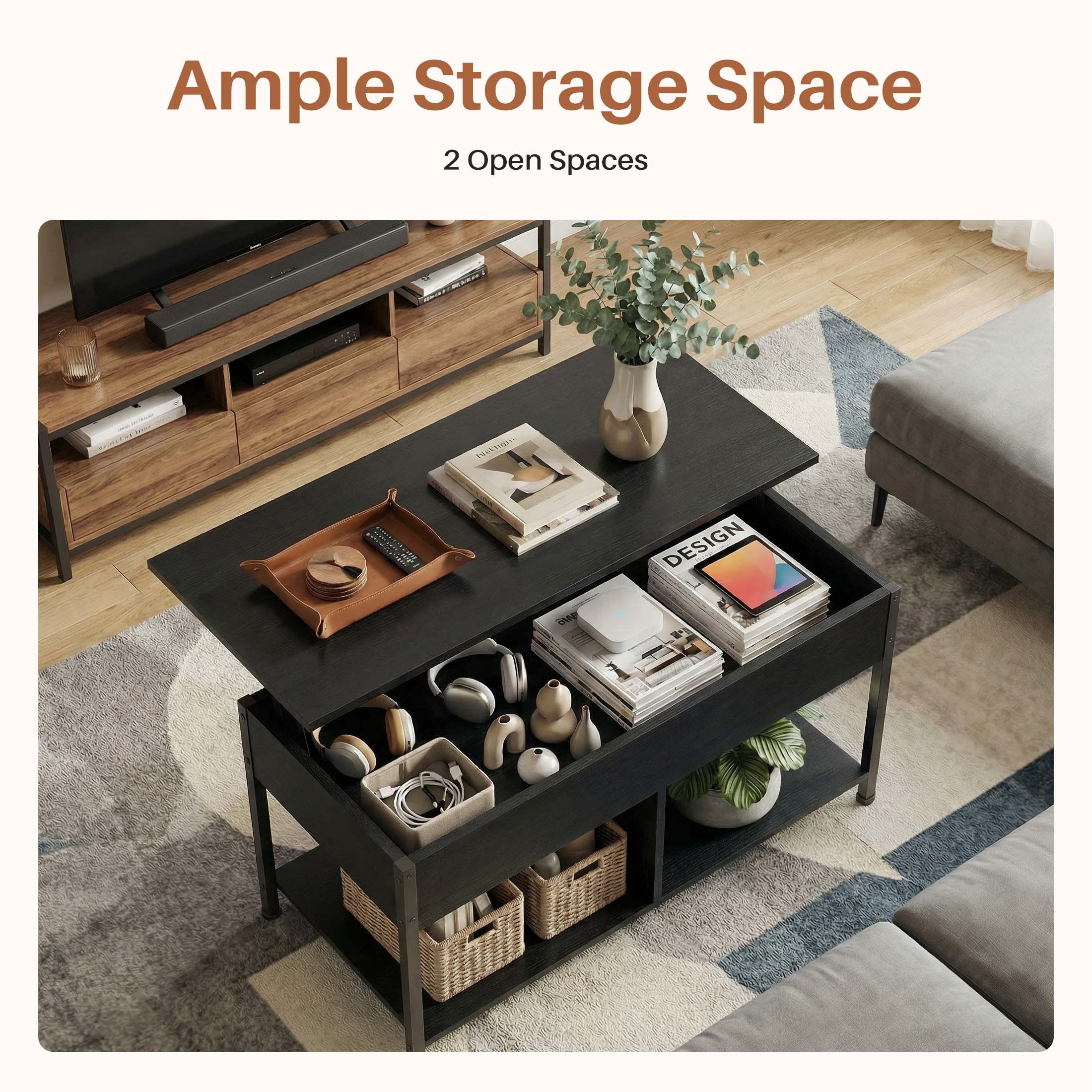 Adjustable Lift-Top Coffee Table with Storage