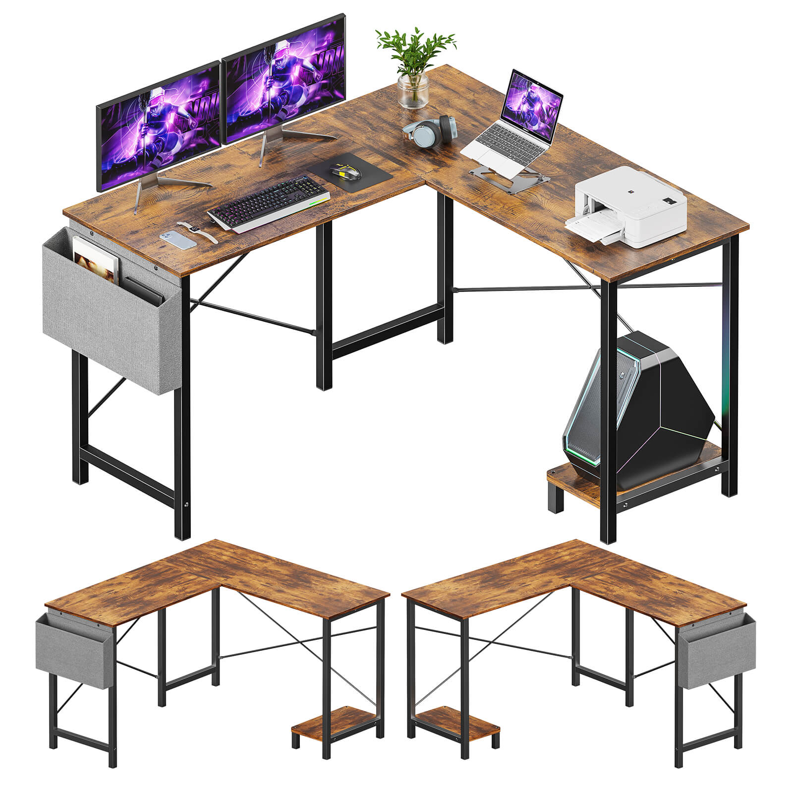 L-Shaped Wood Top Gaming Desk