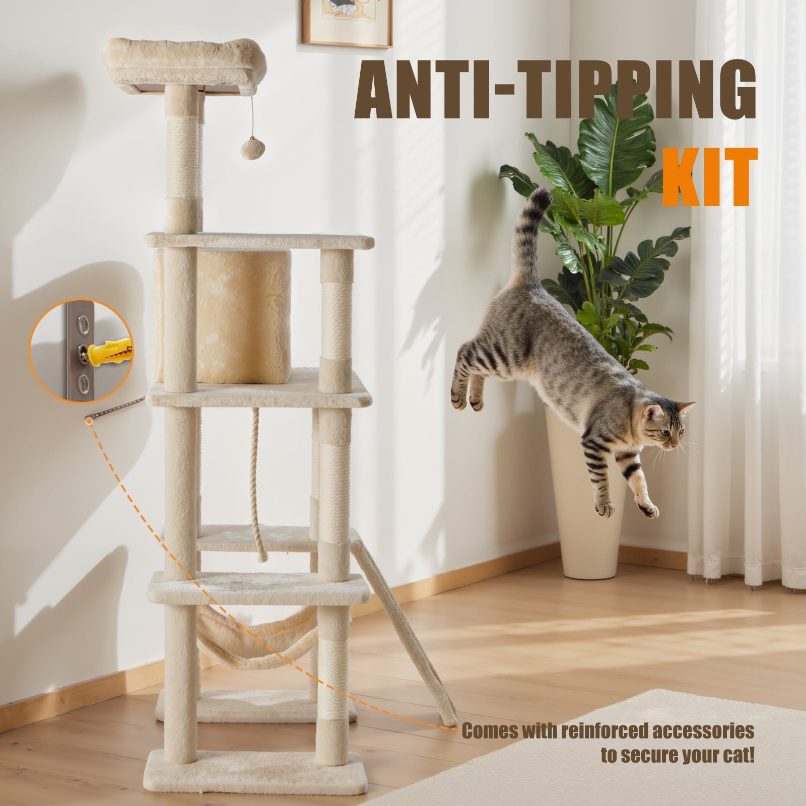 63 Inch Plush Multi-Level Cat Tree Tower