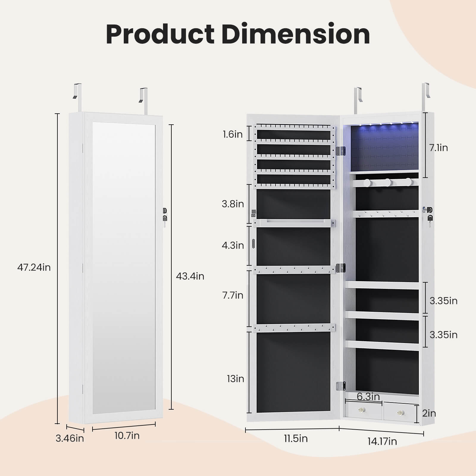 Hangable Jewelry Cabinet with Mirror