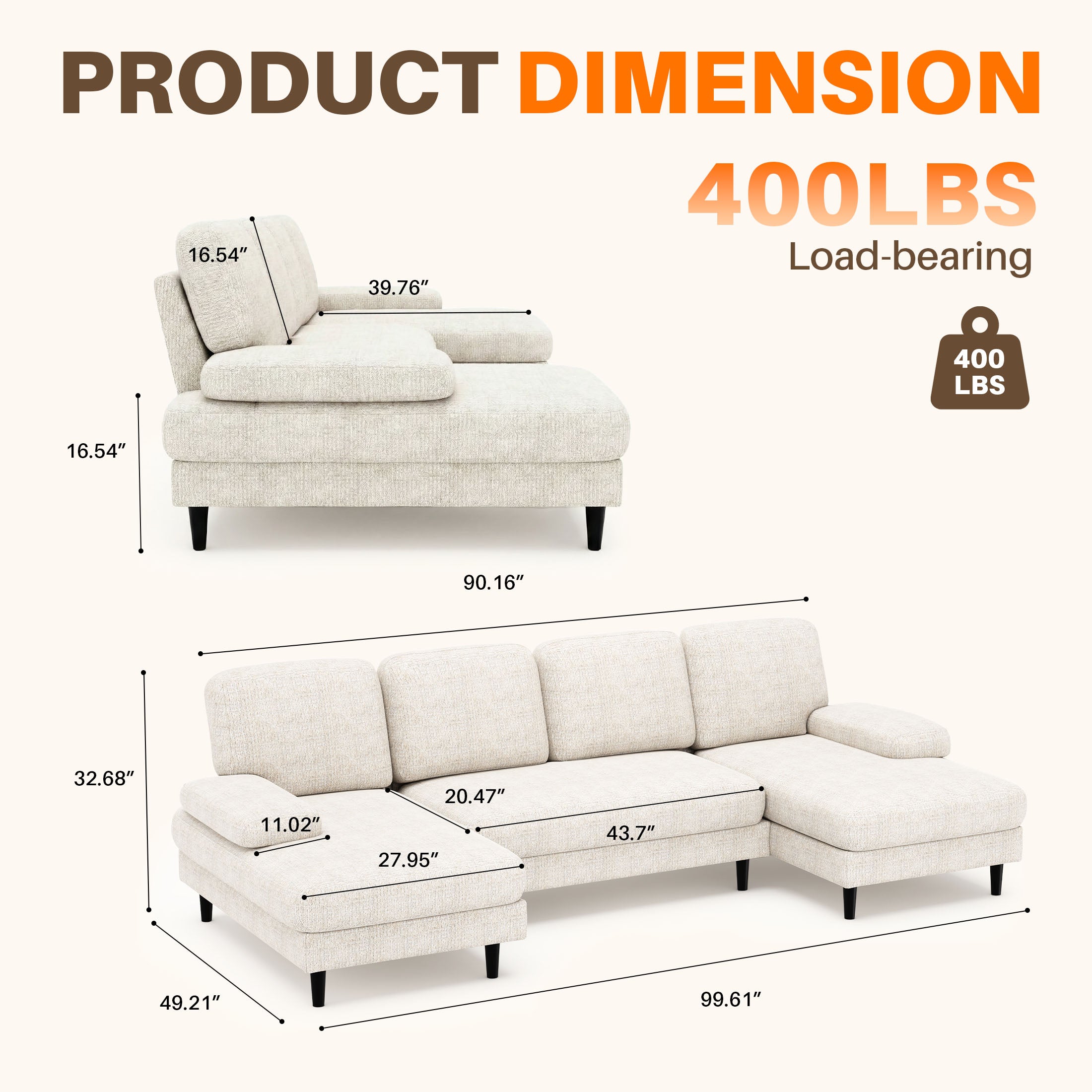 U-Shaped Modular Chenille Sectional Sofa