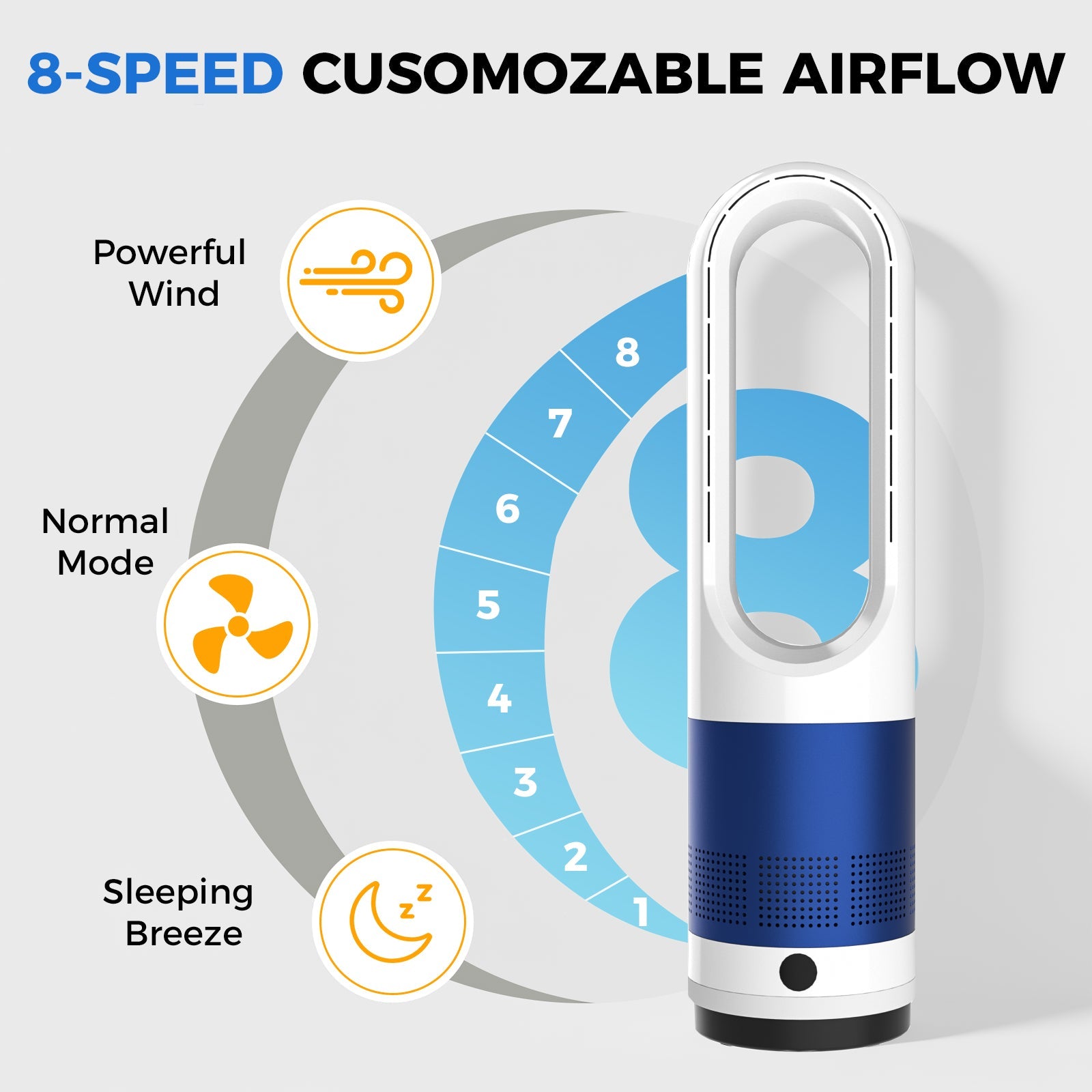 Bladeless Tower Fan 8-Speed 80° Oscillating