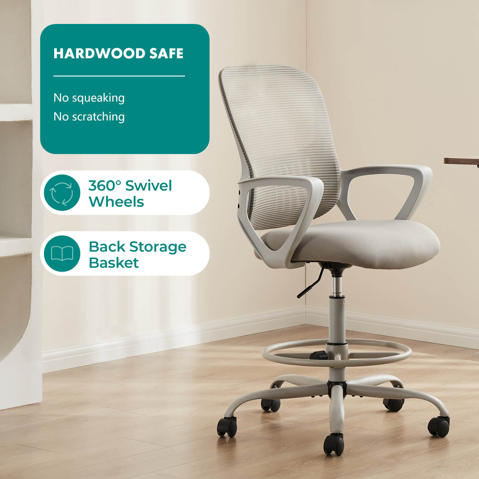 Ergonomic Tall Drafting Chair Height Adjustable