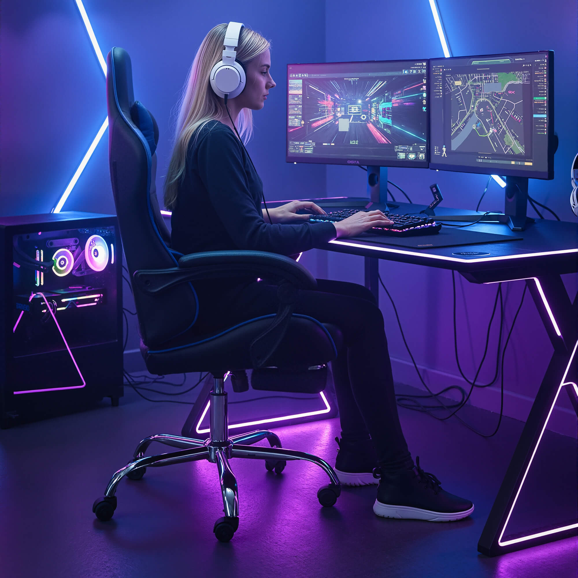 Gaming Chair with Footrest and Lumbar Support