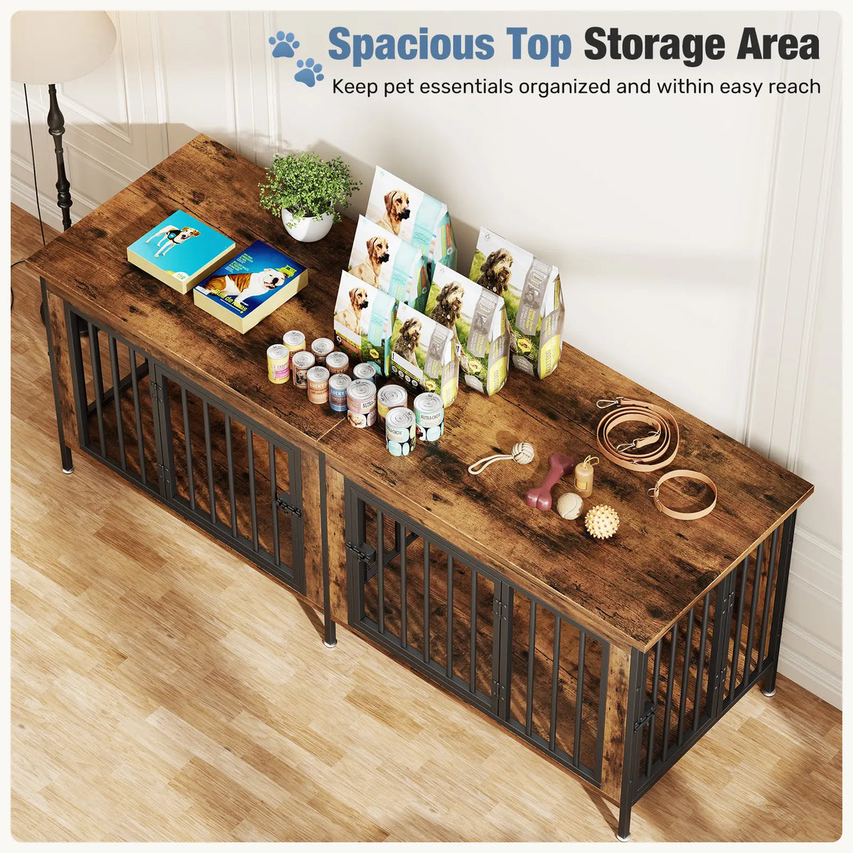 Heavy Duty Double Dog Crate with Divider for 2 Dogs | Indoor Wooden Dog Kennel TV Stand & End Table