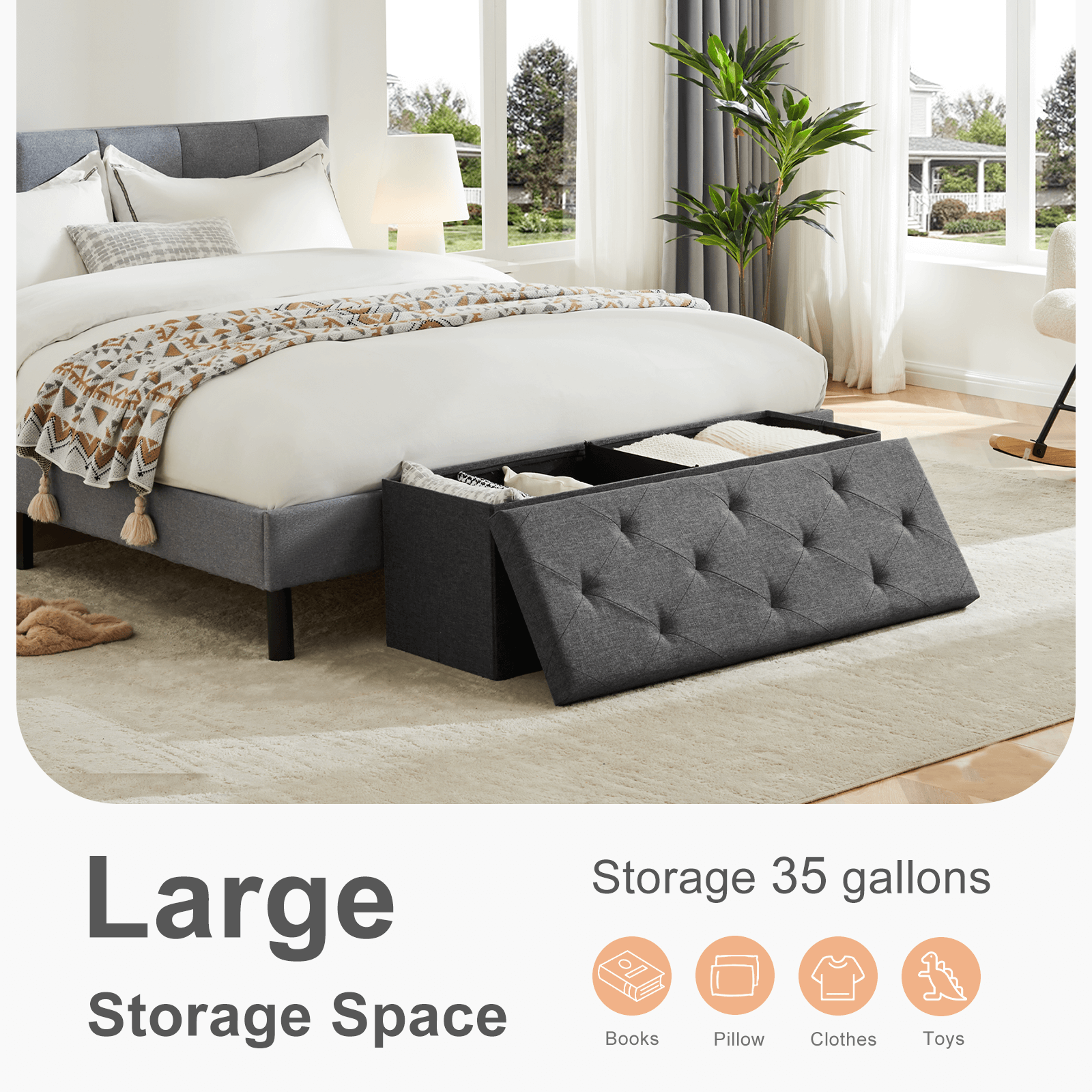 Foldable Linen Storage Ottoman Bench
