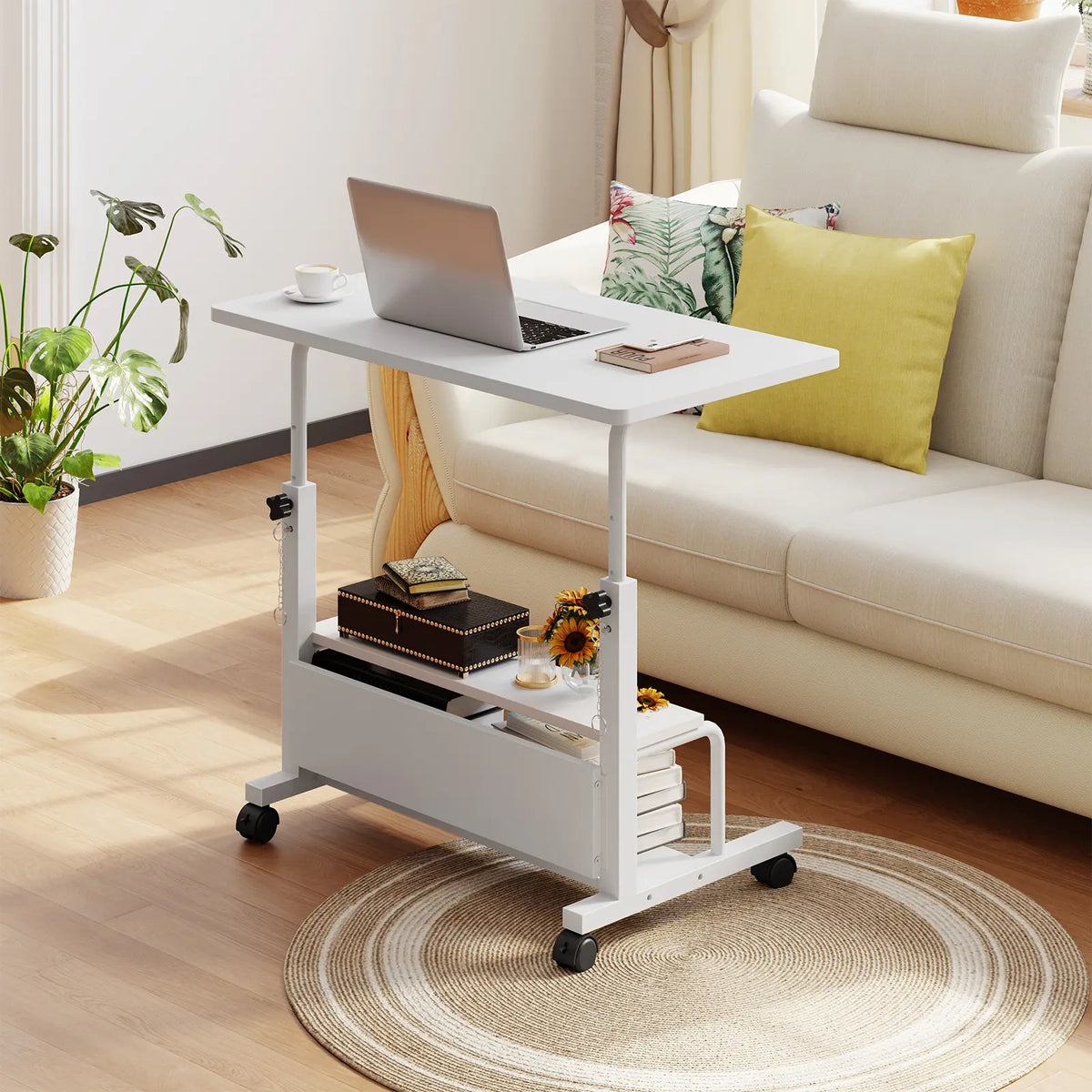 31.5" Adjustable Height Standing Desk with Lockable Wheels & Dual-Layer Storage
