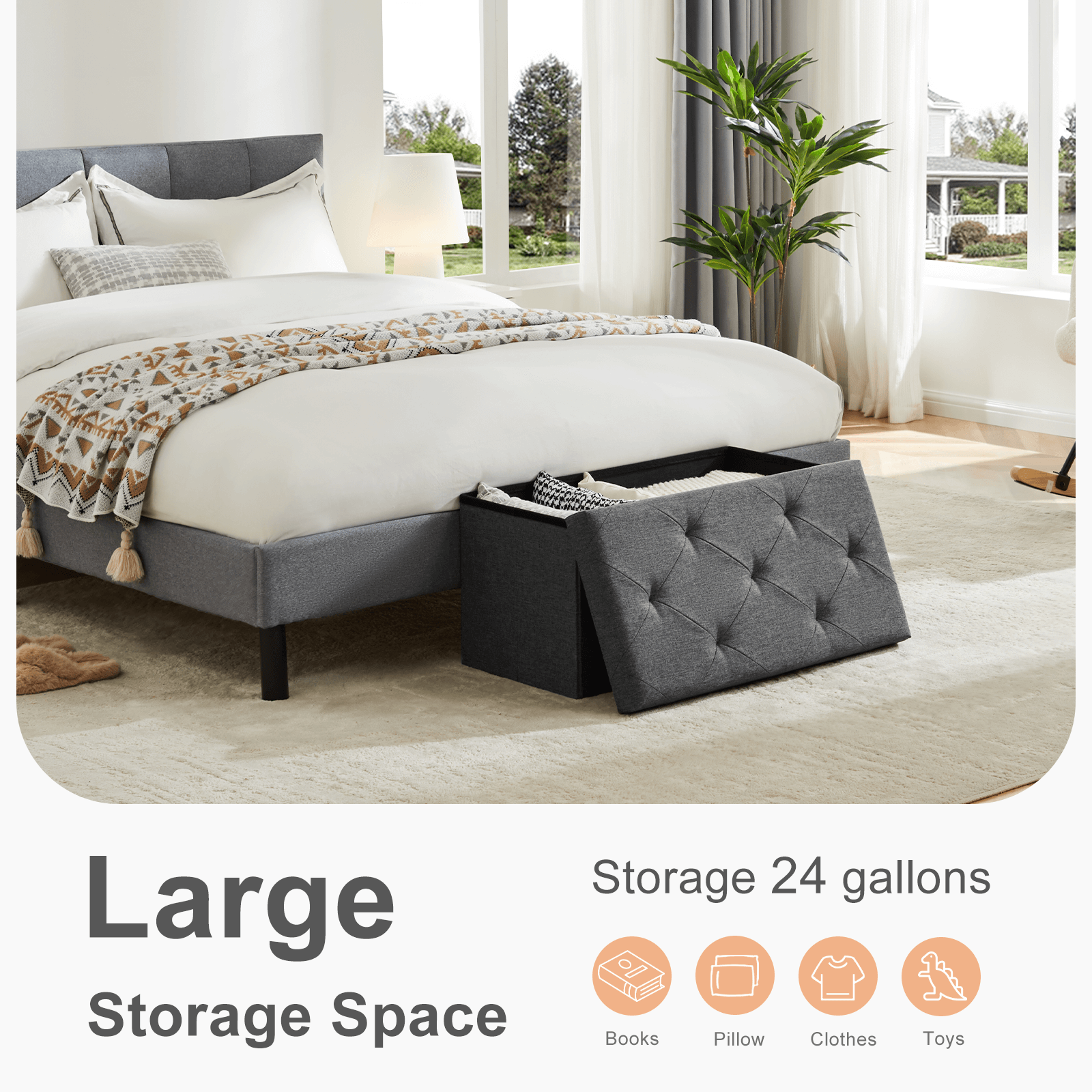 Foldable Linen Storage Ottoman Bench