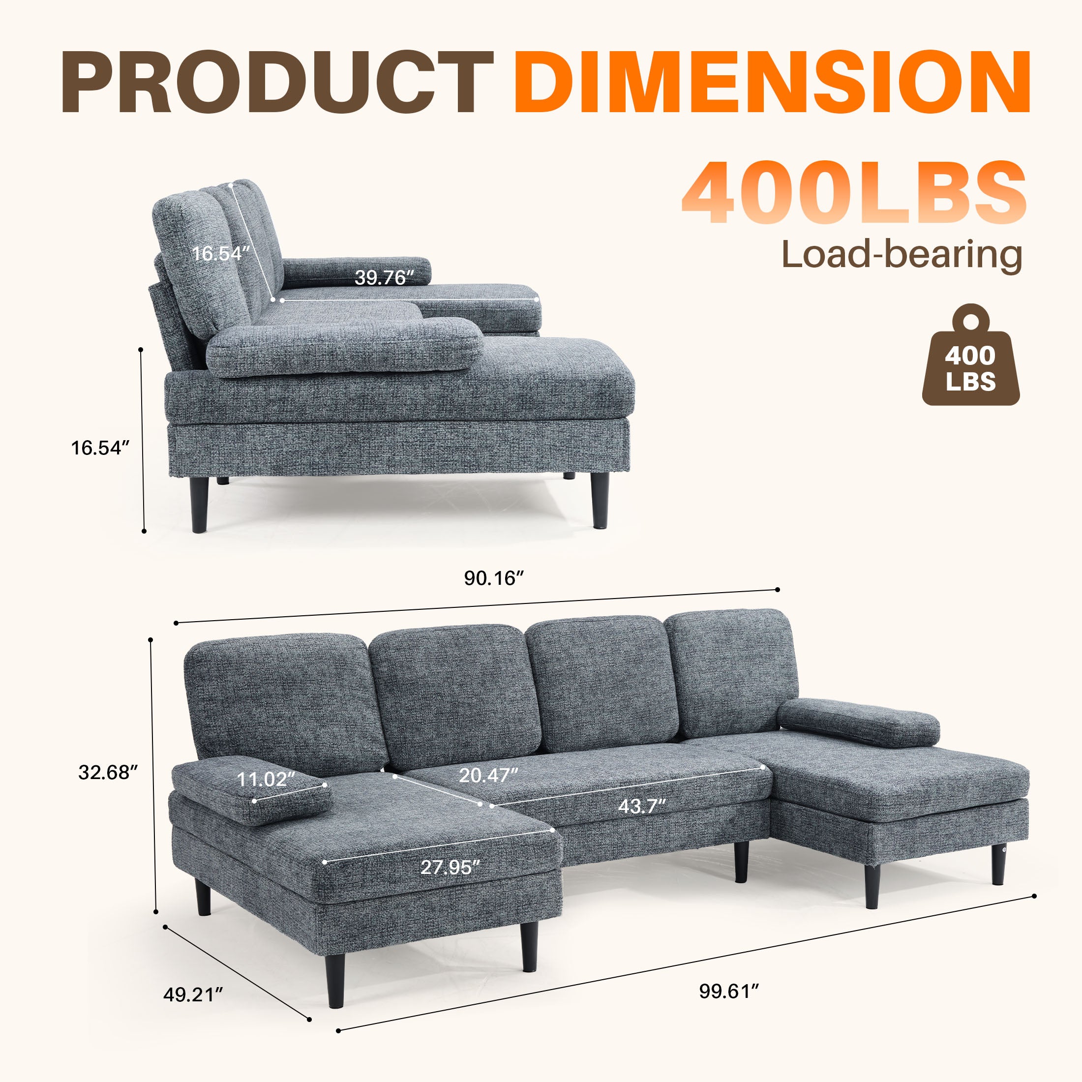 U-Shaped Modular Chenille Sectional Sofa