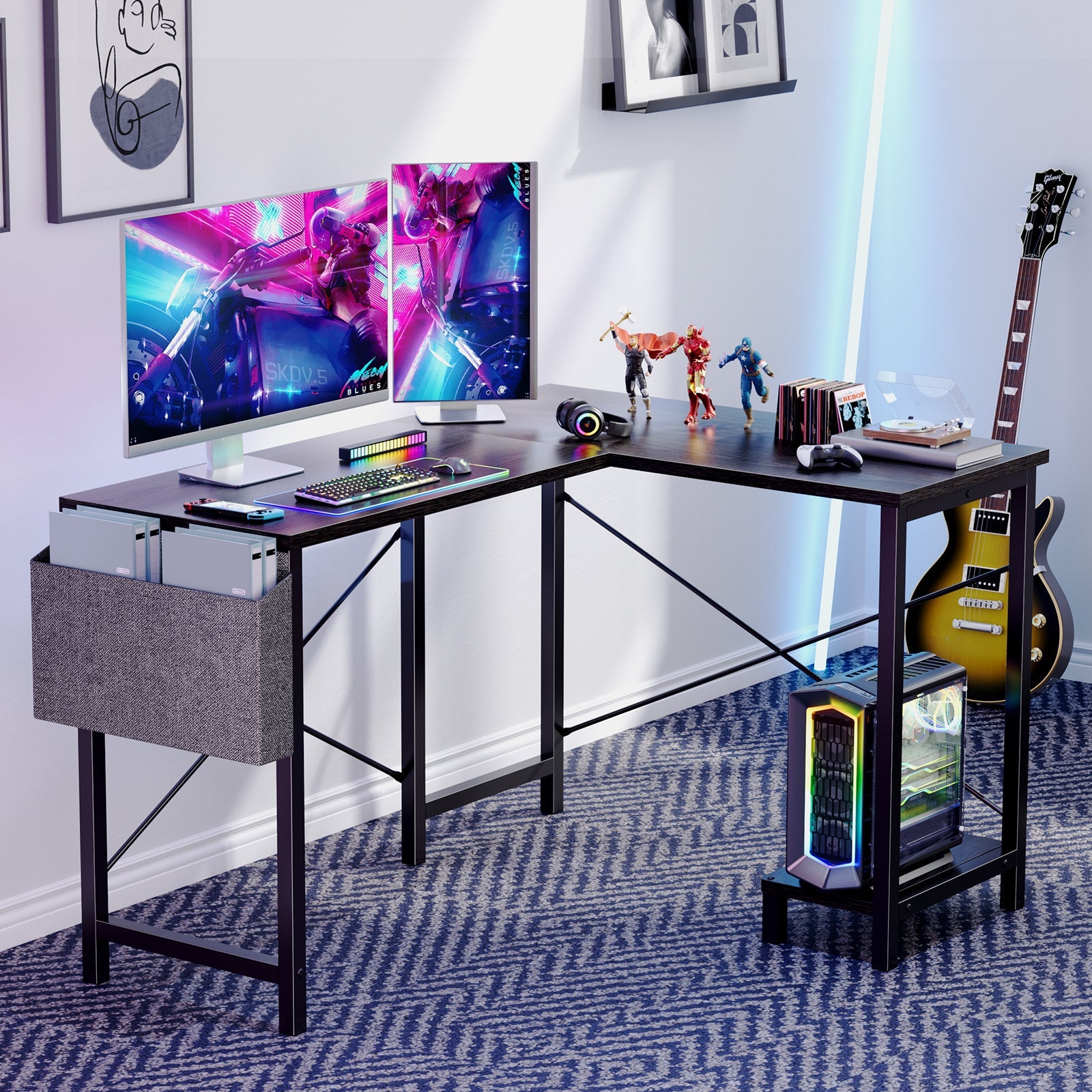L-Shaped Wood Top Gaming Desk