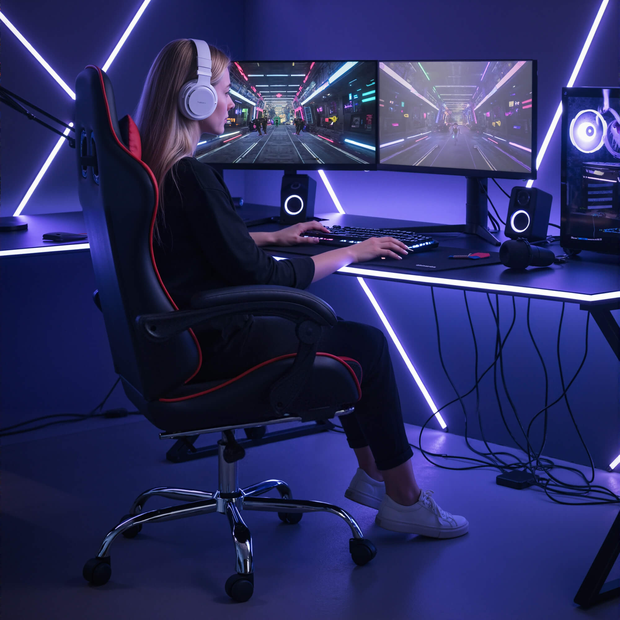 Gaming Chair with Footrest and Lumbar Support