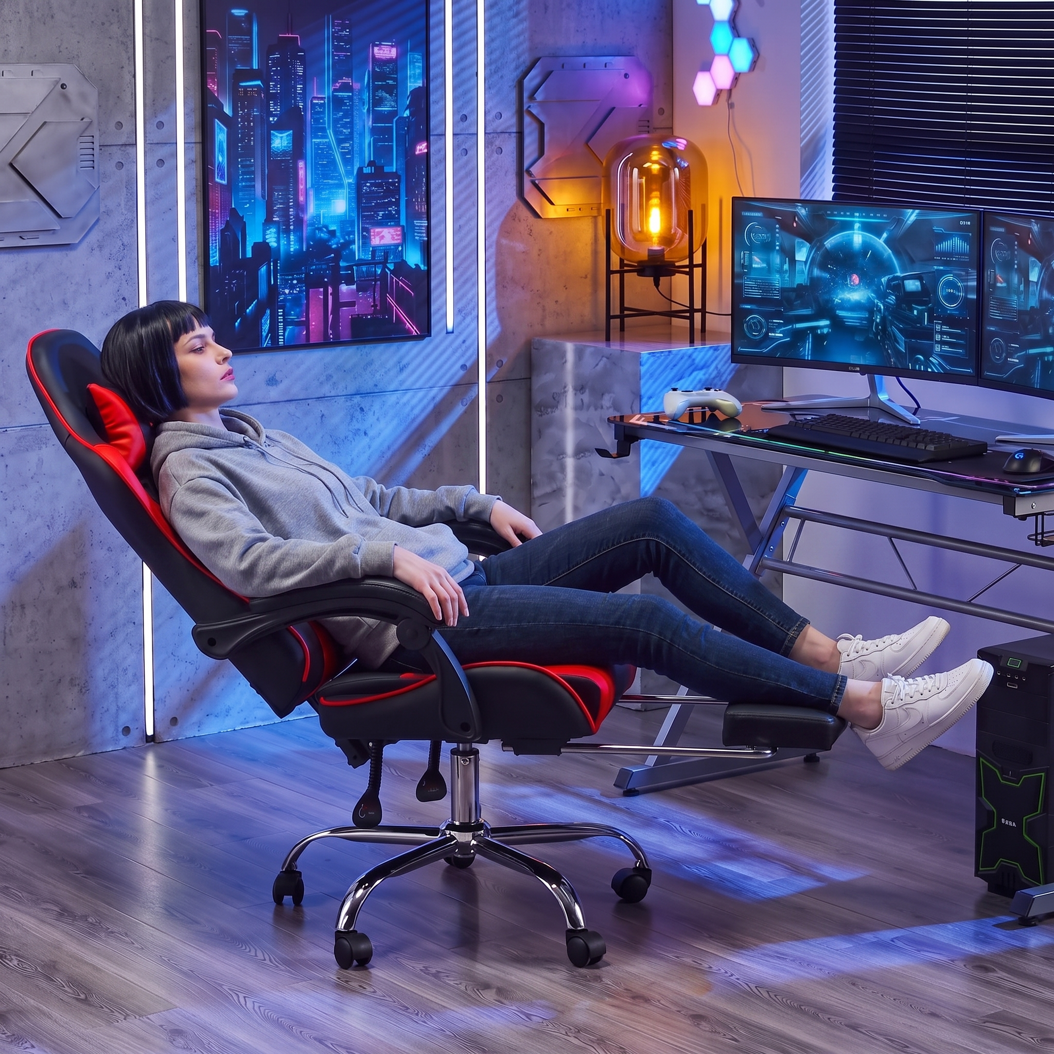 Gaming Chair with Footrest and Lumbar Support