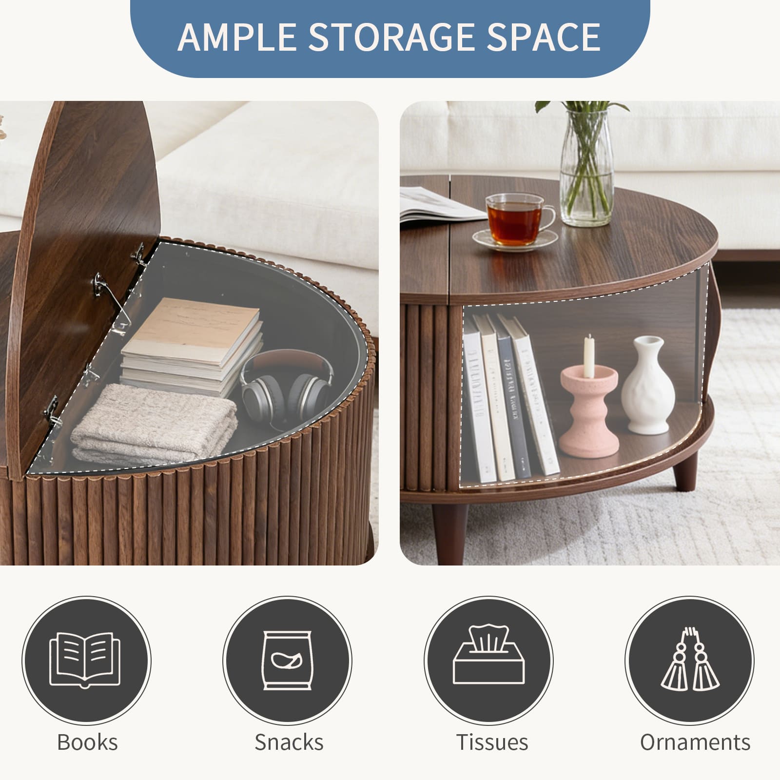 Round Flip-Top Storage Coffee Table