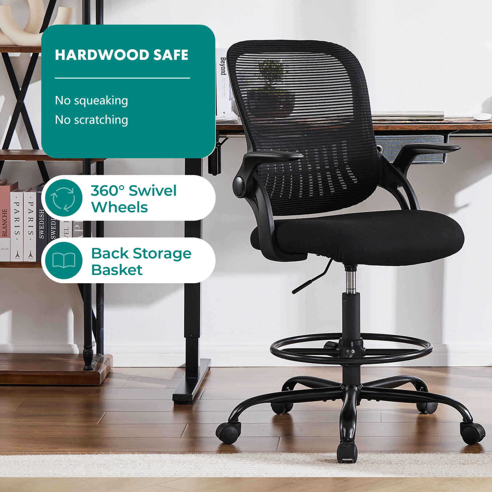 Ergonomic Office Chair Flip-Up Armrests Lumbar Support