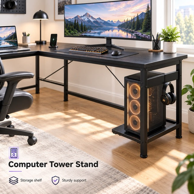 L-Shaped Computer Desk with CPU Stand