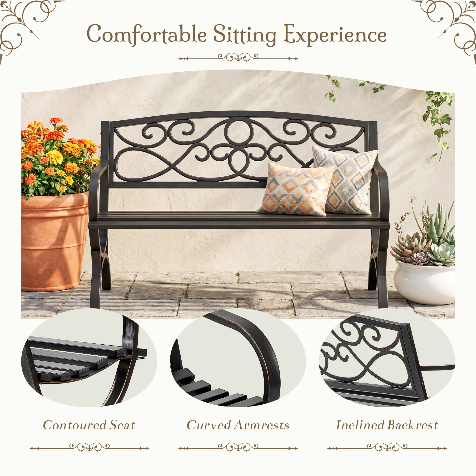 50" Metal Outdoor Park Bench