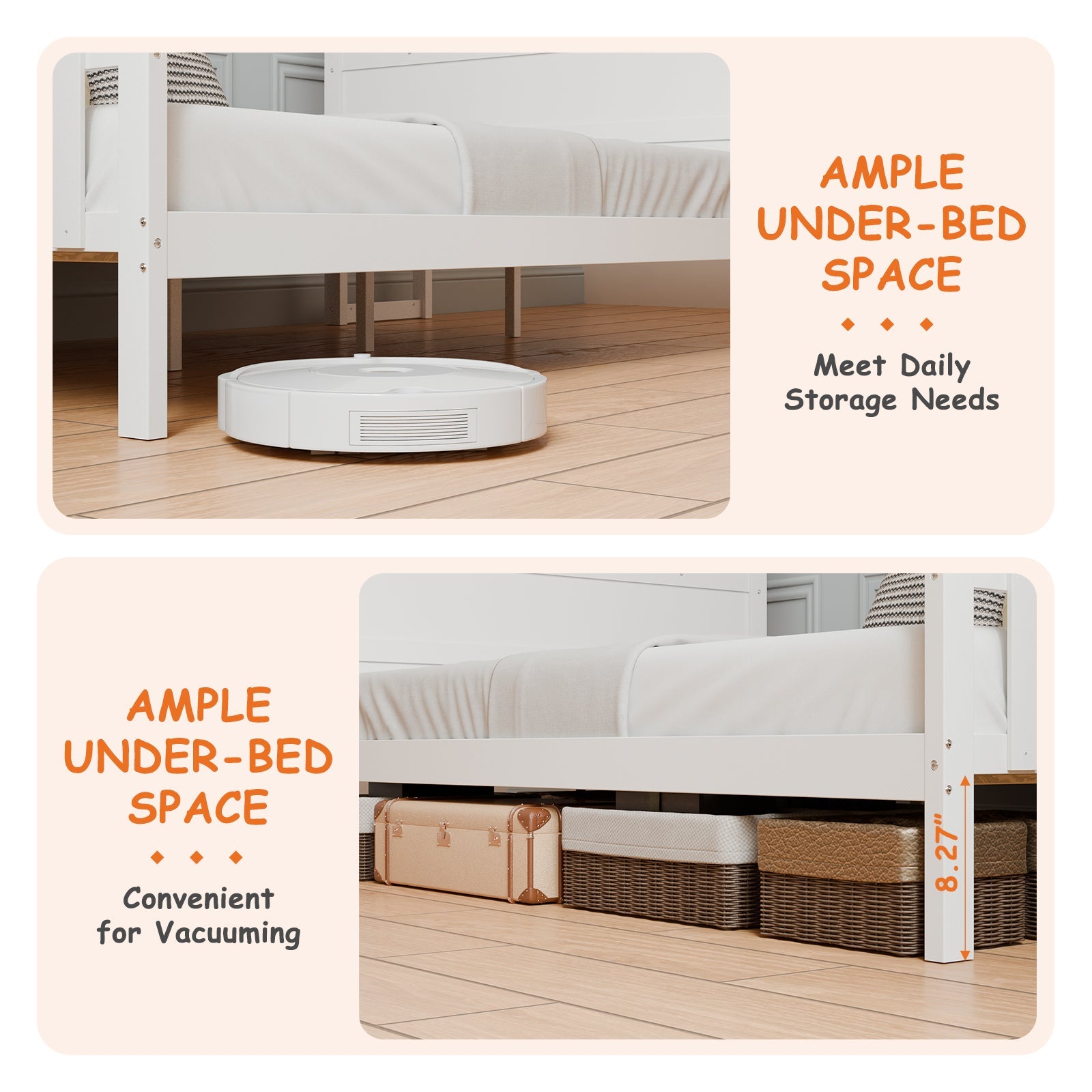 White Wooden House Bed Frame with Desk
