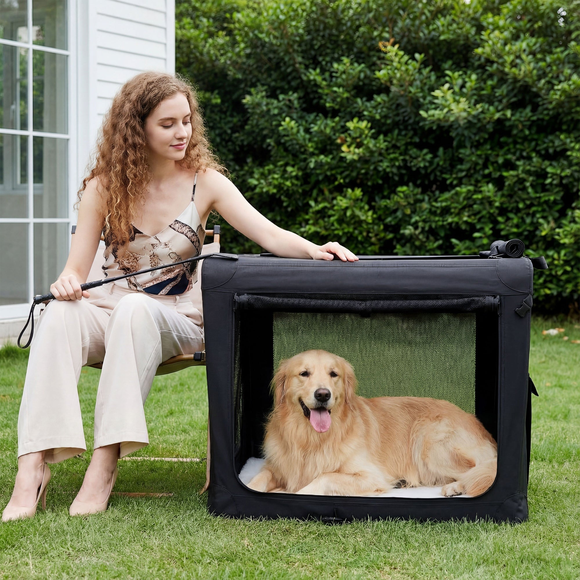 Foldable Soft-Sided Dog Crate with Mesh