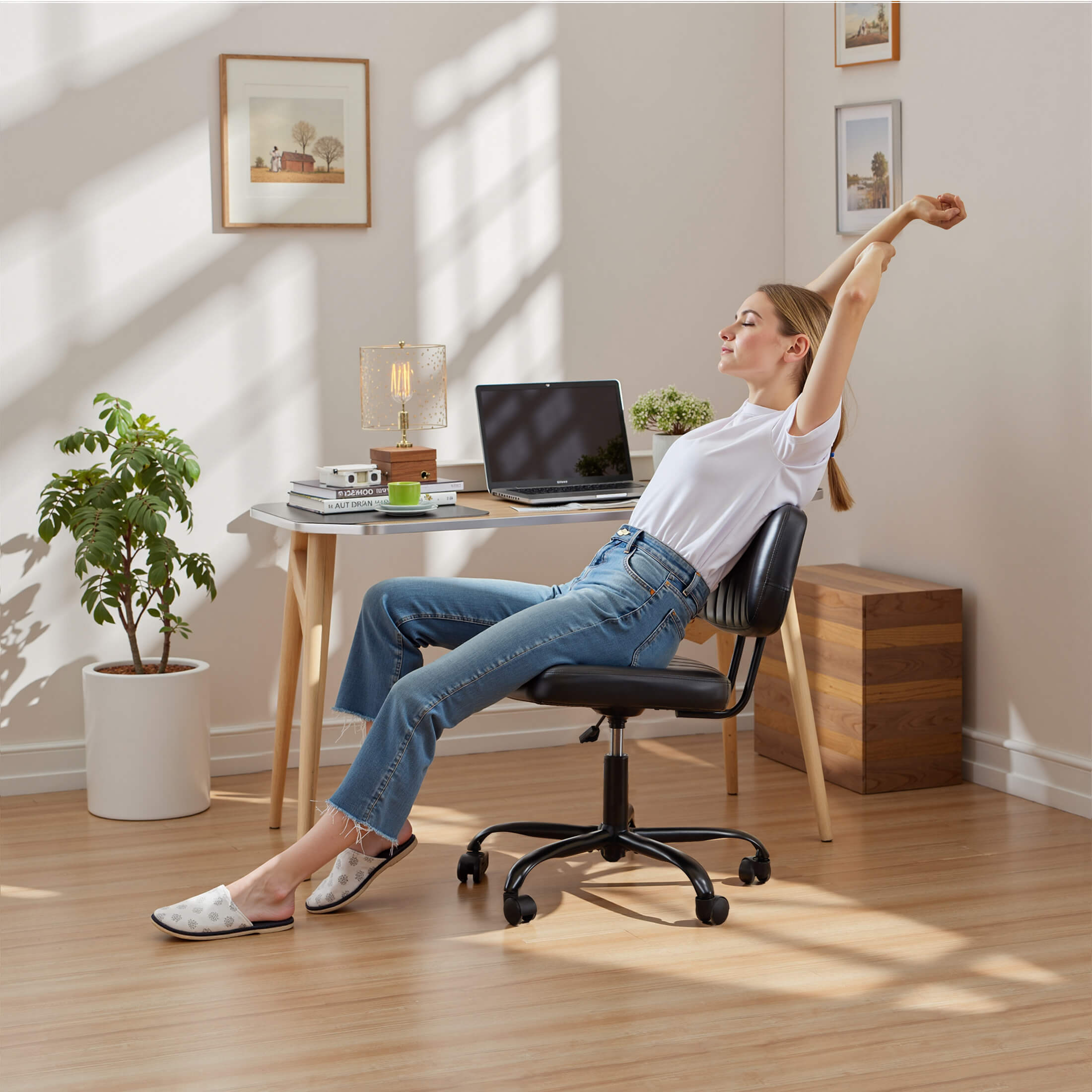 Armless Swivel PU Leather Office Chair