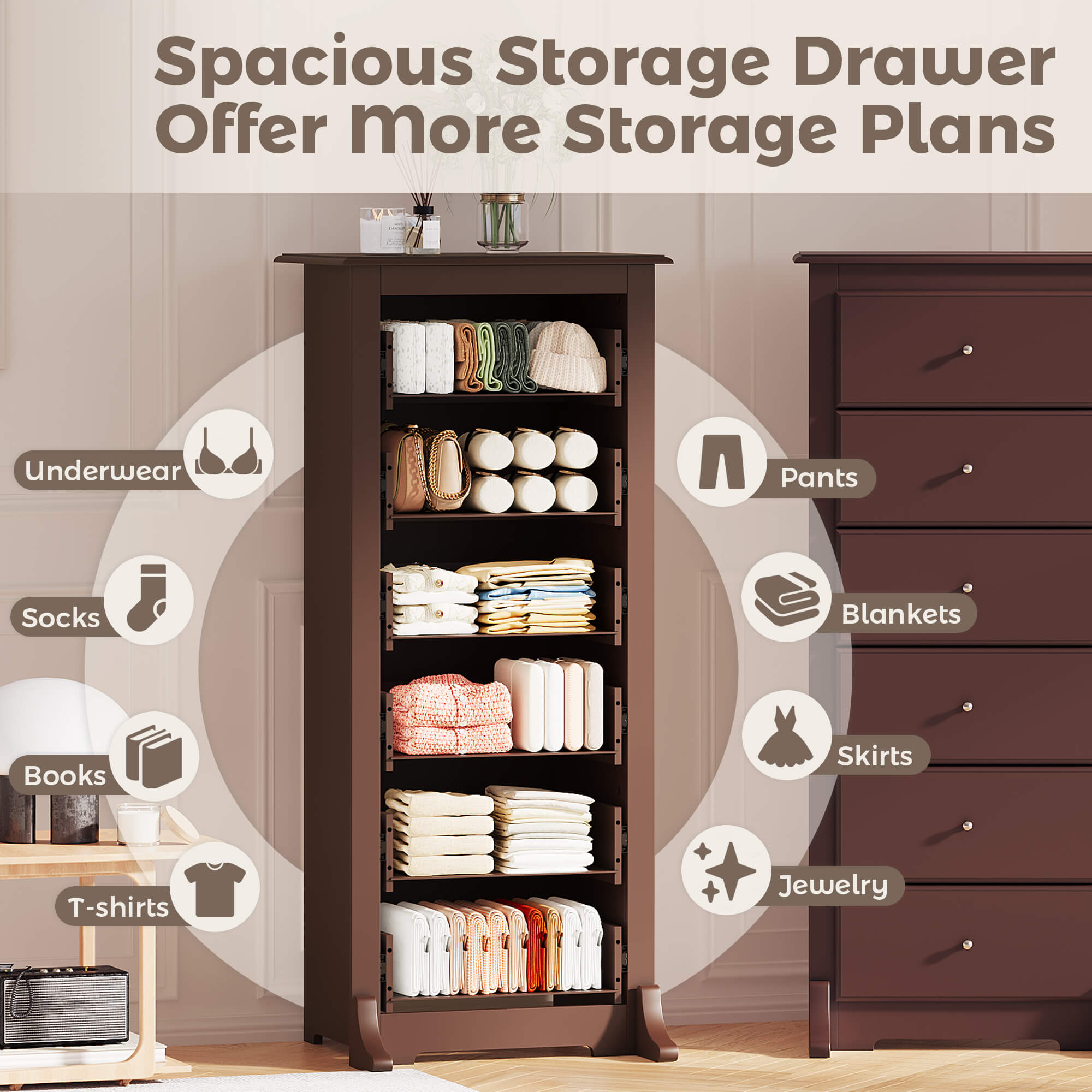 Tall 6-Drawer Wood-Grain Dresser