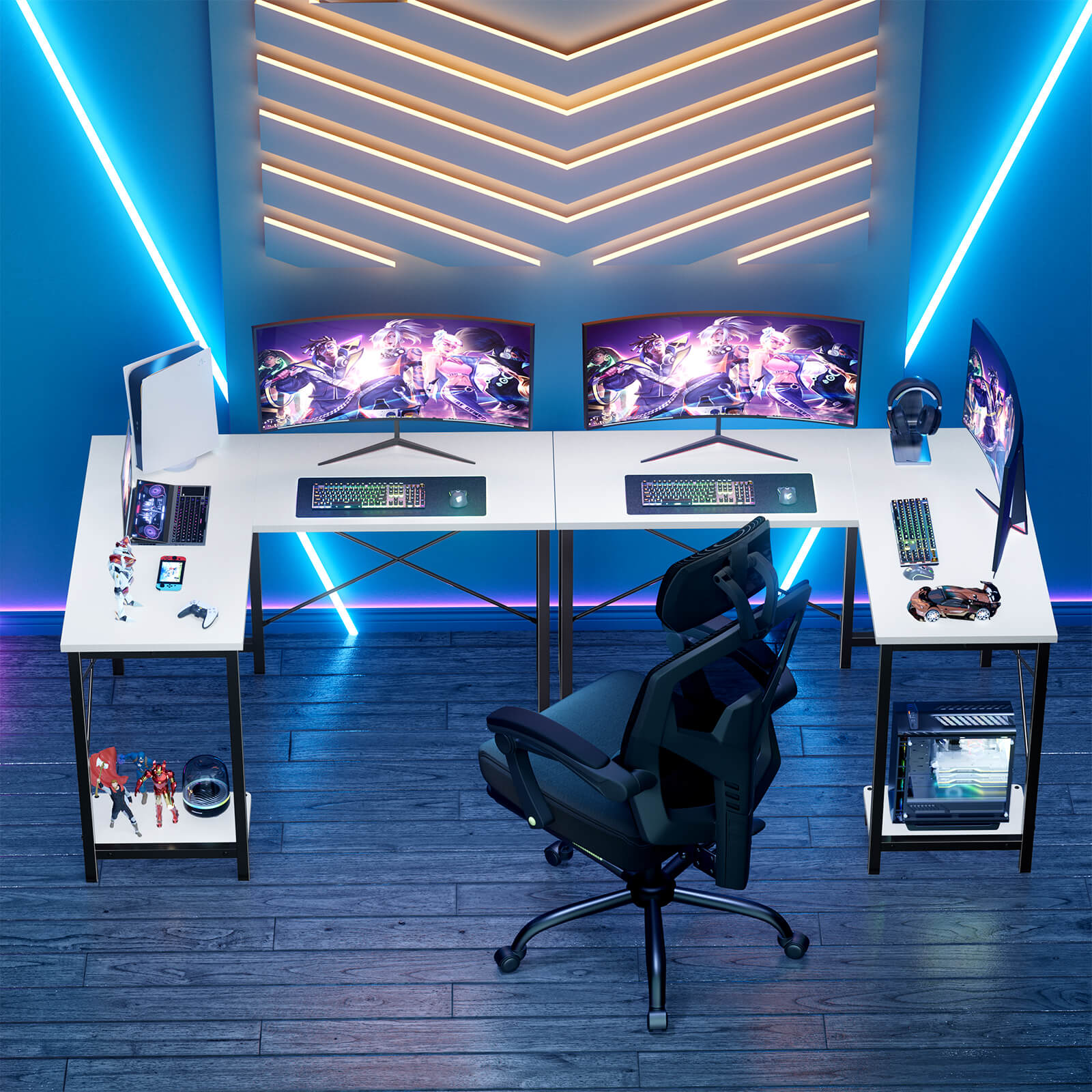 L-Shaped Wood Top Gaming Desk