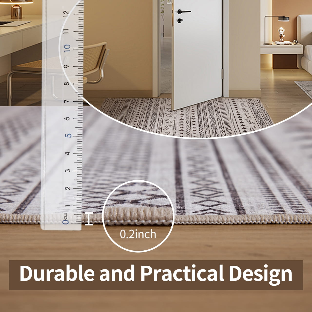 Washable Beige Weave Area Rug