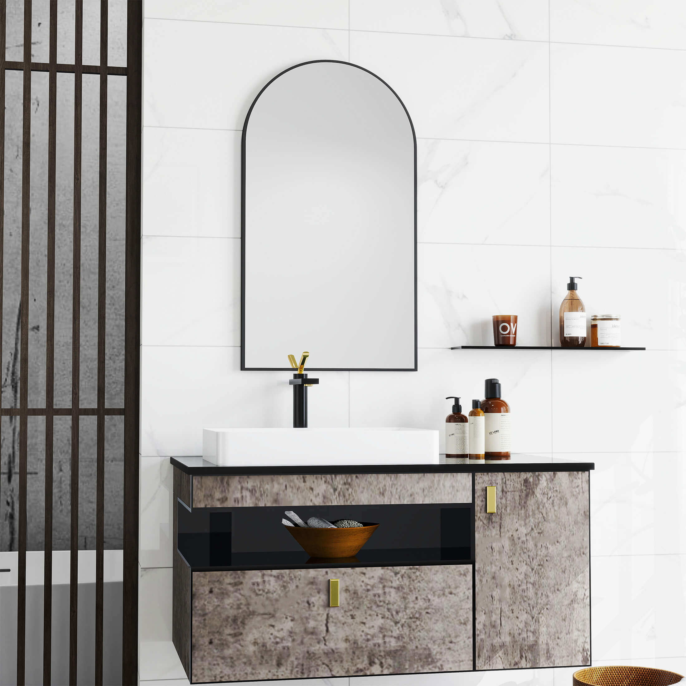 Gothic Arch Gold Black Wall Mirror
