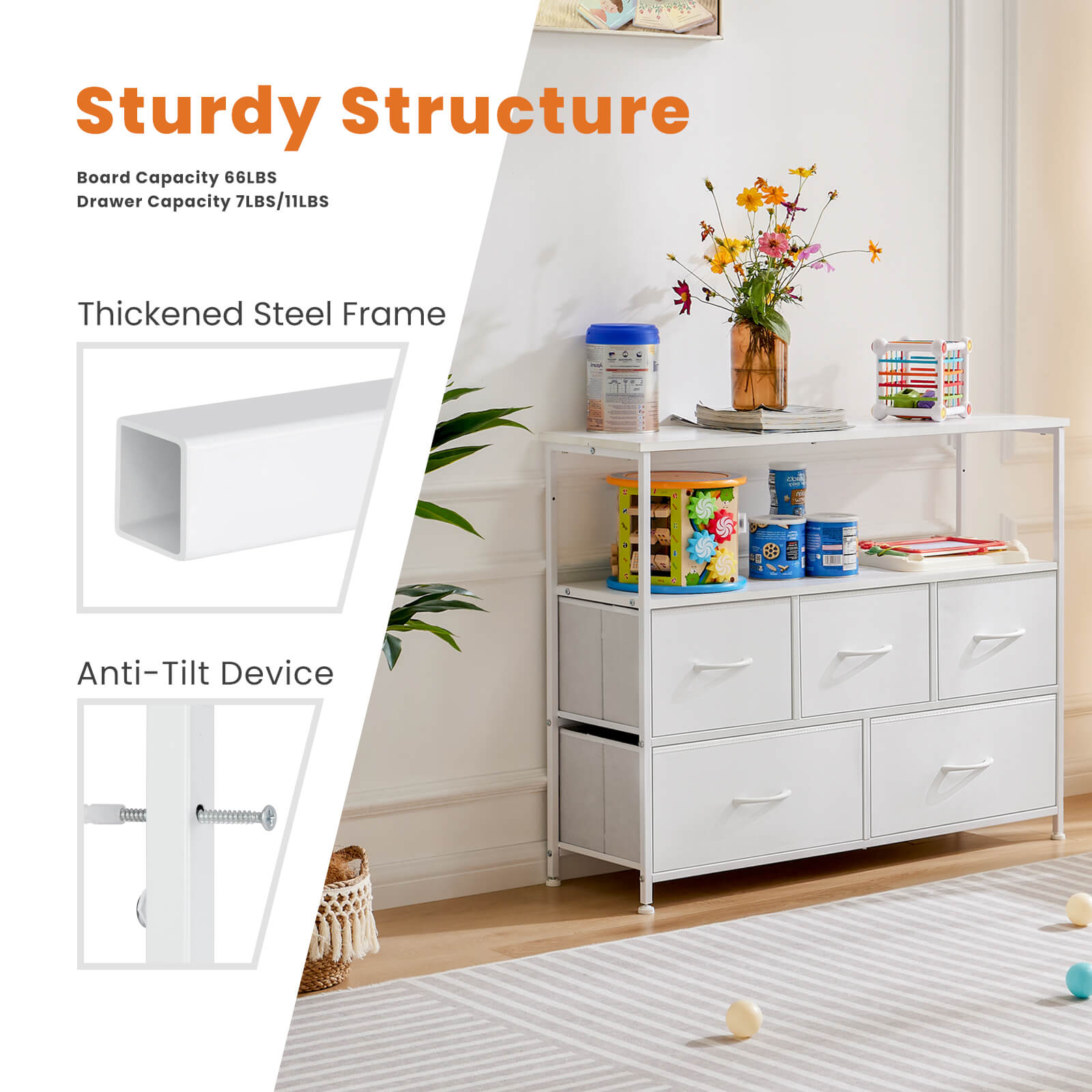 5-Drawer Open Storage TV Stand