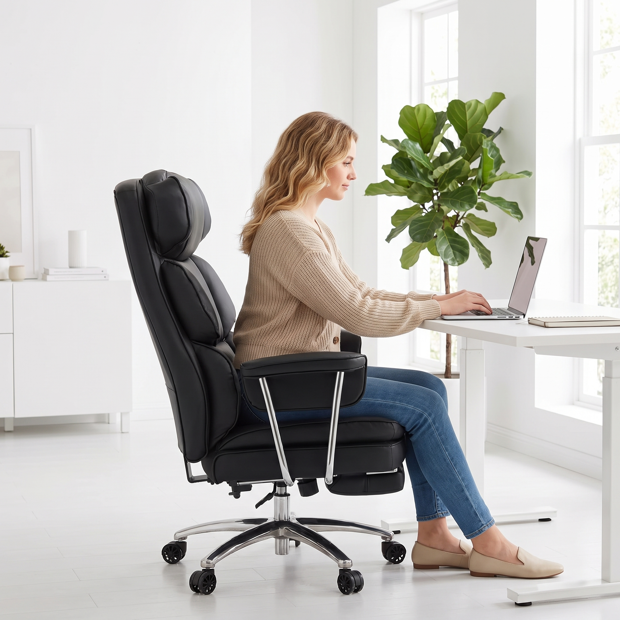 Leather Executive Chair with Footrest