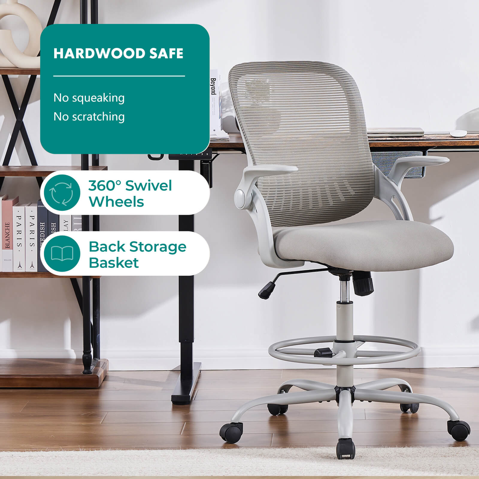 Ergonomic Office Chair Flip-Up Armrests Lumbar Support